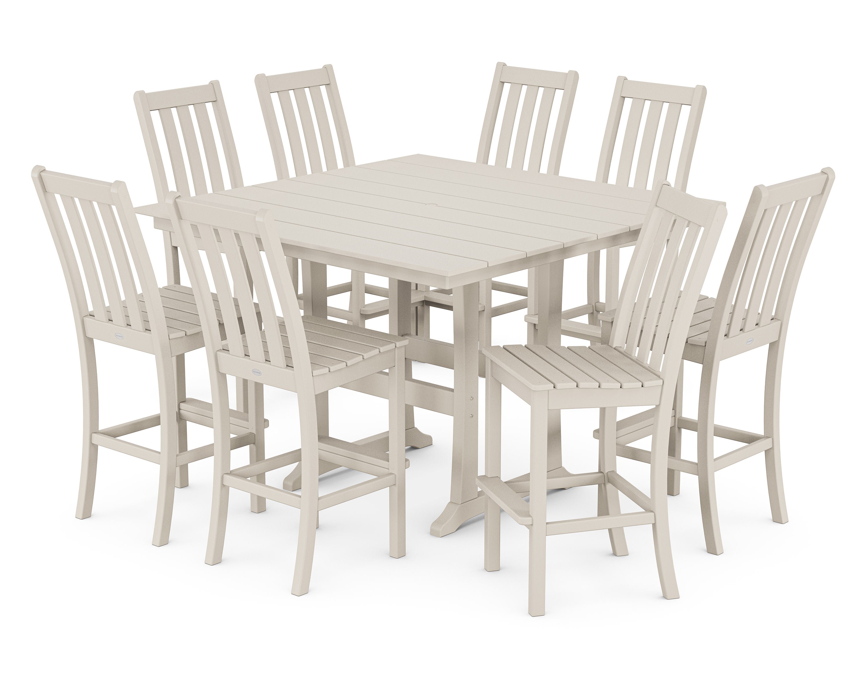 Vineyard 9-Piece Farmhouse Trestle Bar Set in Sand