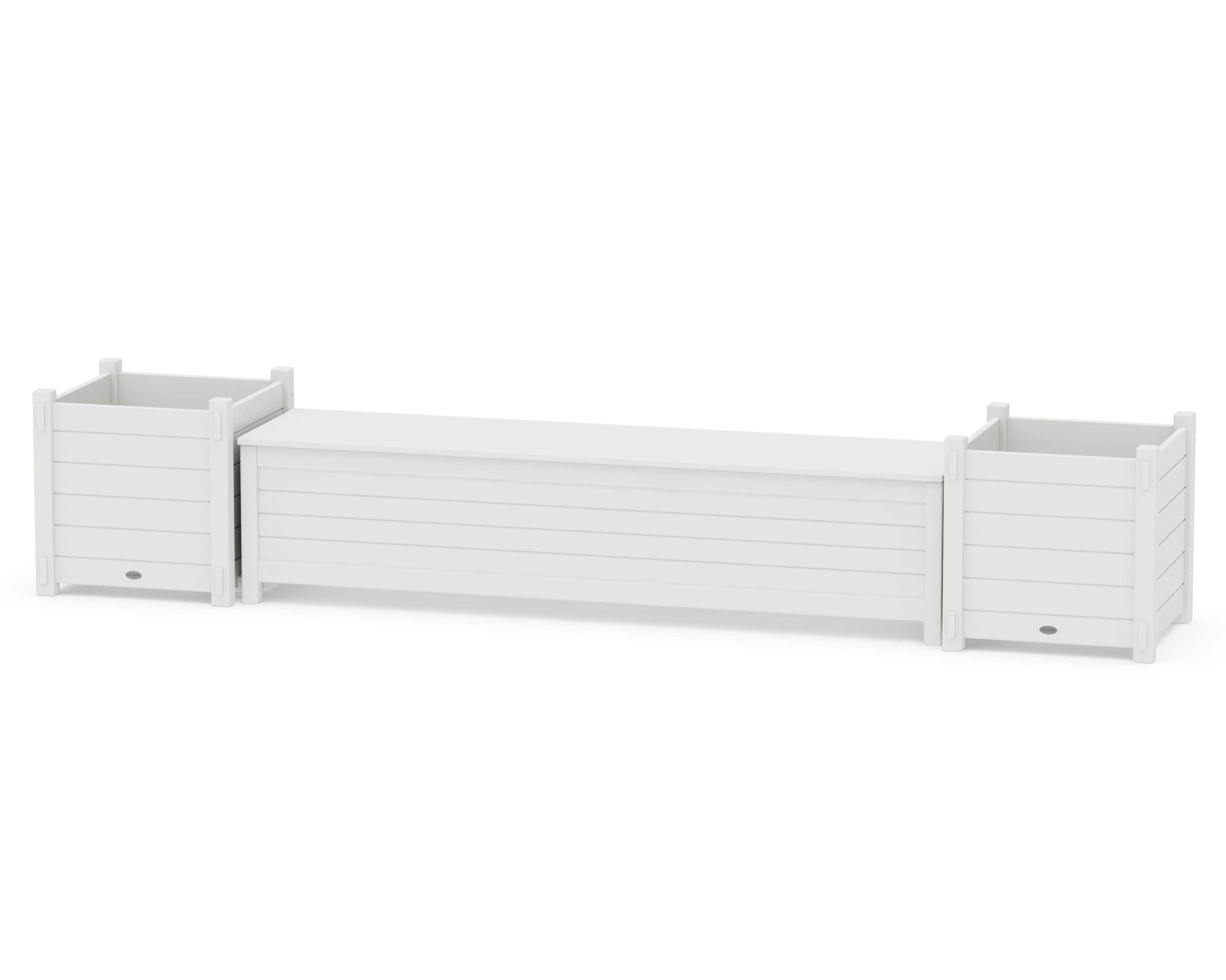 72" Nautical Straight Planter Storage Bench Set- Large in White