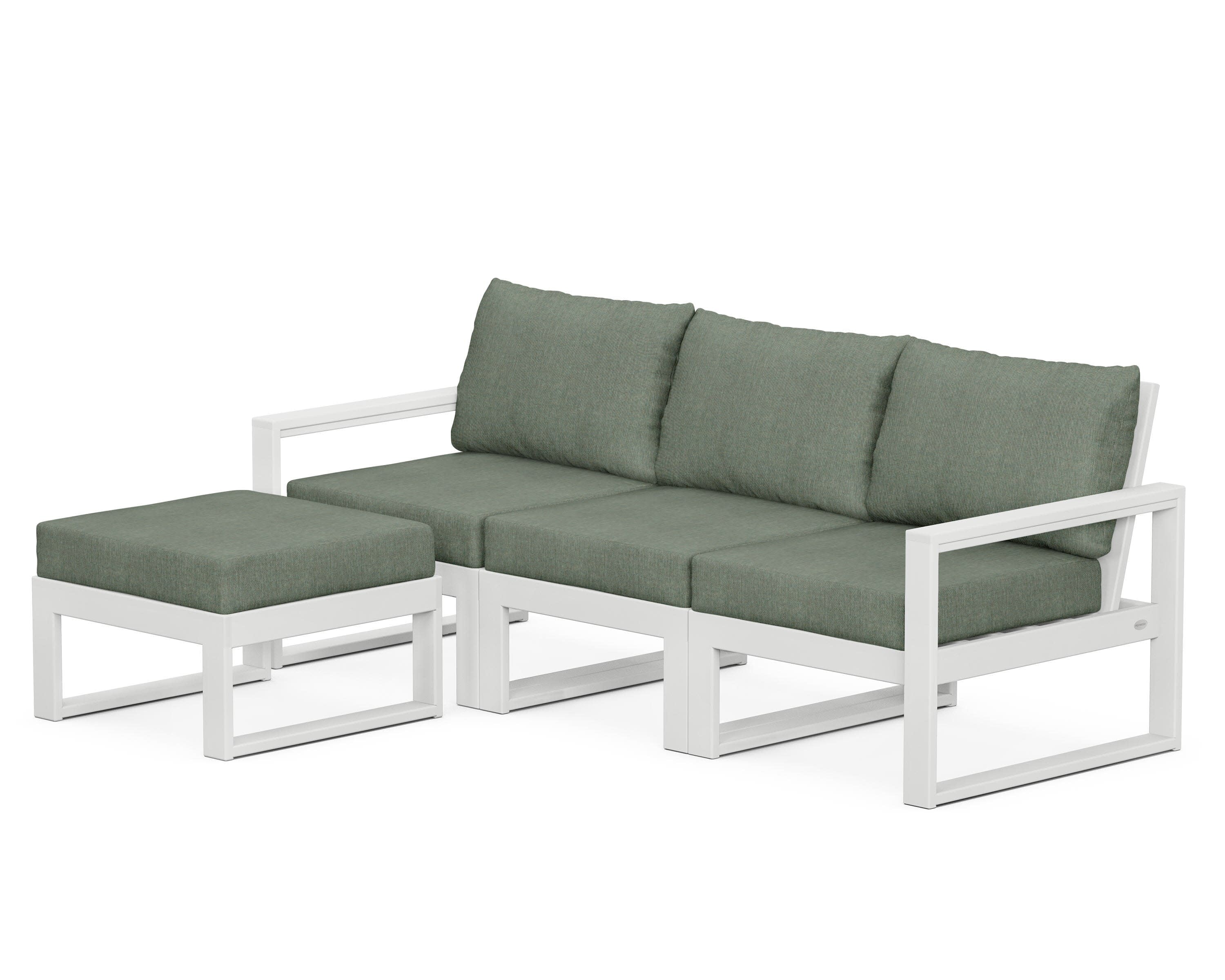 EDGE 4-Piece Modular Deep Seating Set with Ottoman in White / Cast Sage