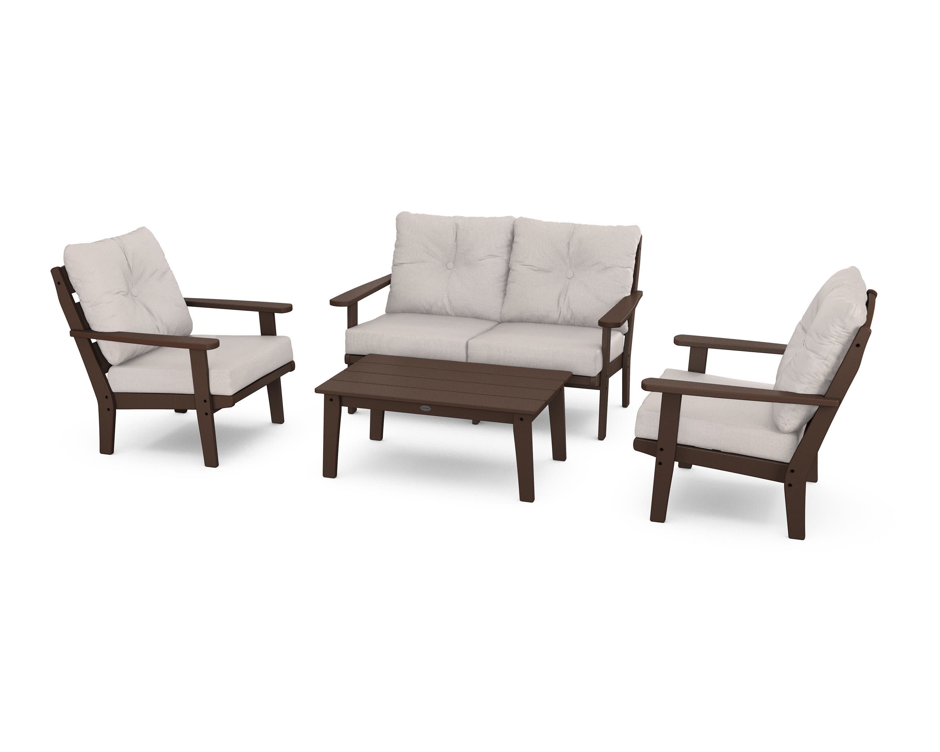 Lakeside 4-Piece Deep Seating Set in Mahogany / Dune Burlap