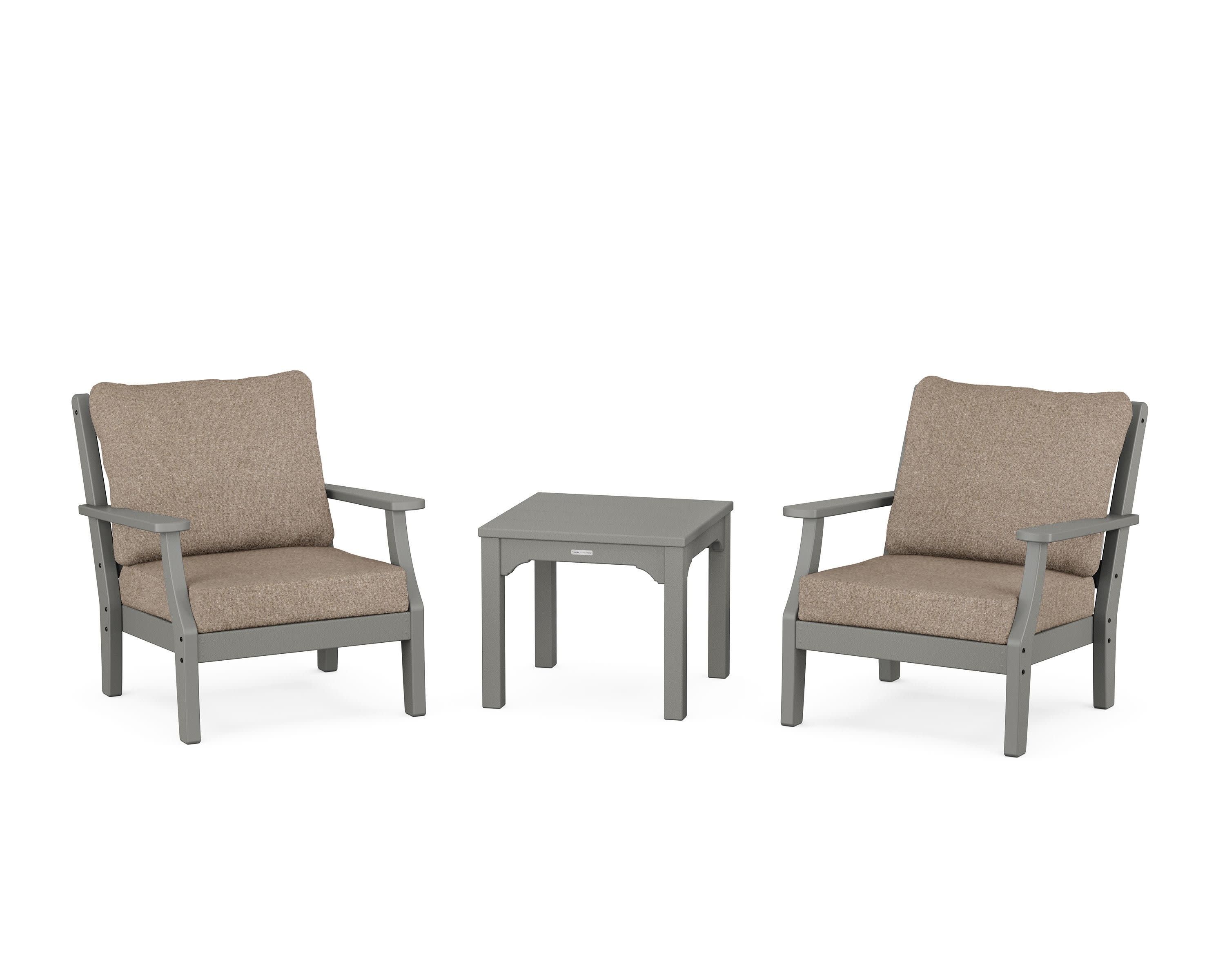 Chinoiserie 3-Piece Deep Seating Set in Slate Grey / Spiced Burlap
