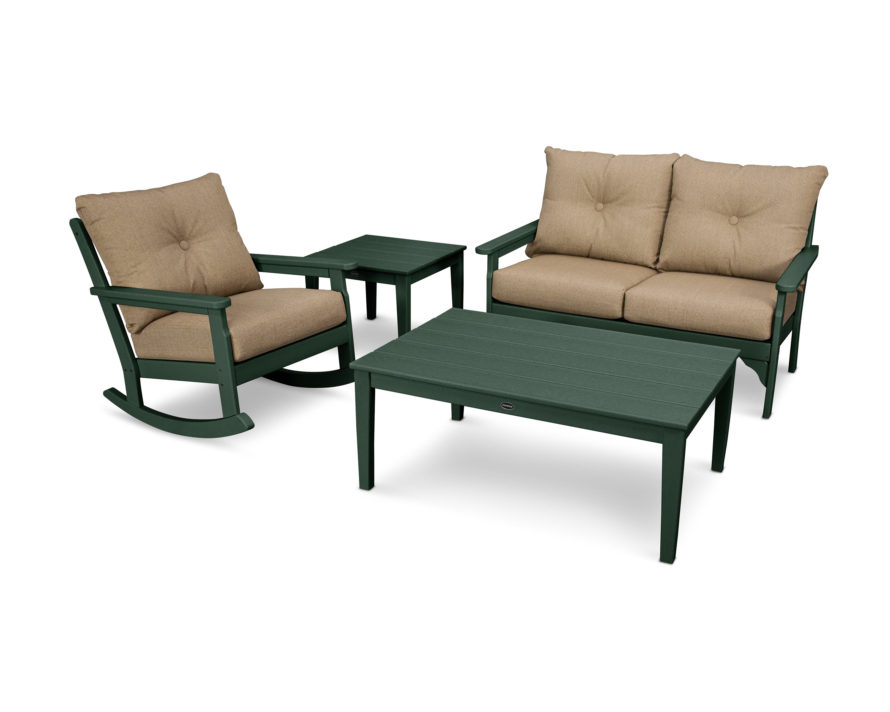 Vineyard 4-Piece Deep Seating Rocker Set in Green / Sesame