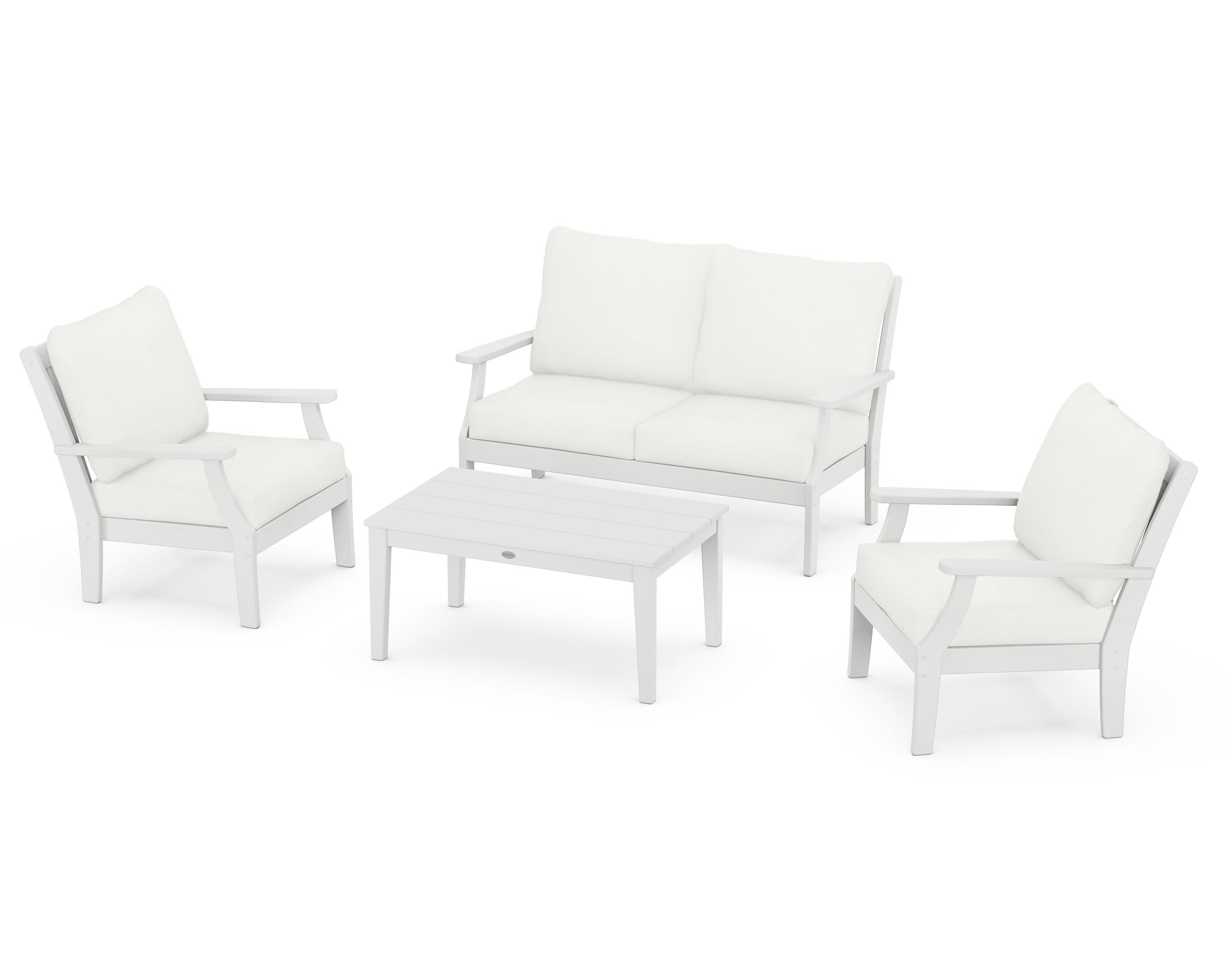 Braxton 4-Piece Deep Seating Chair Set in White / Natural Linen