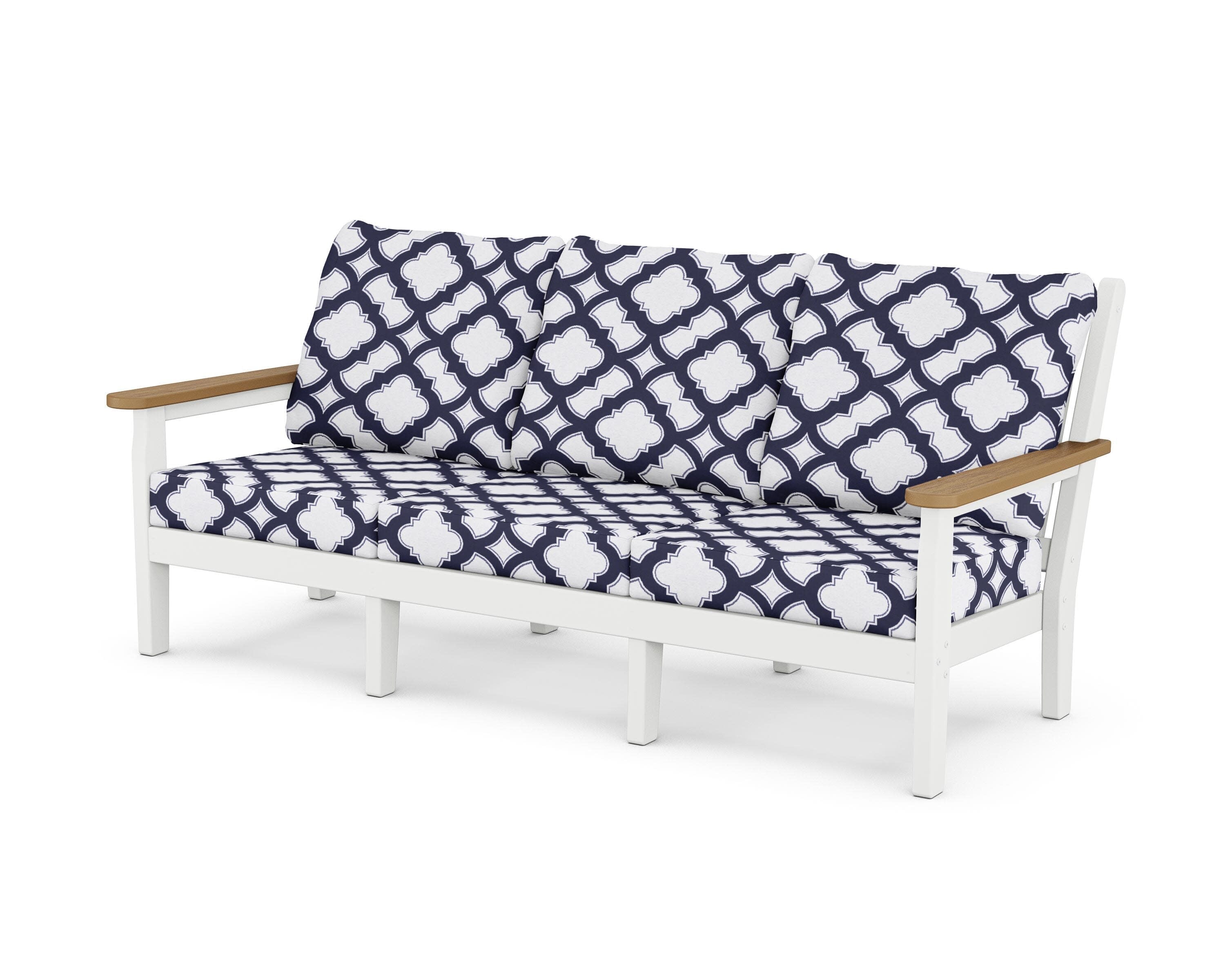 Chippendale Deep Seating Sofa in White / Natural / Trellis Navy