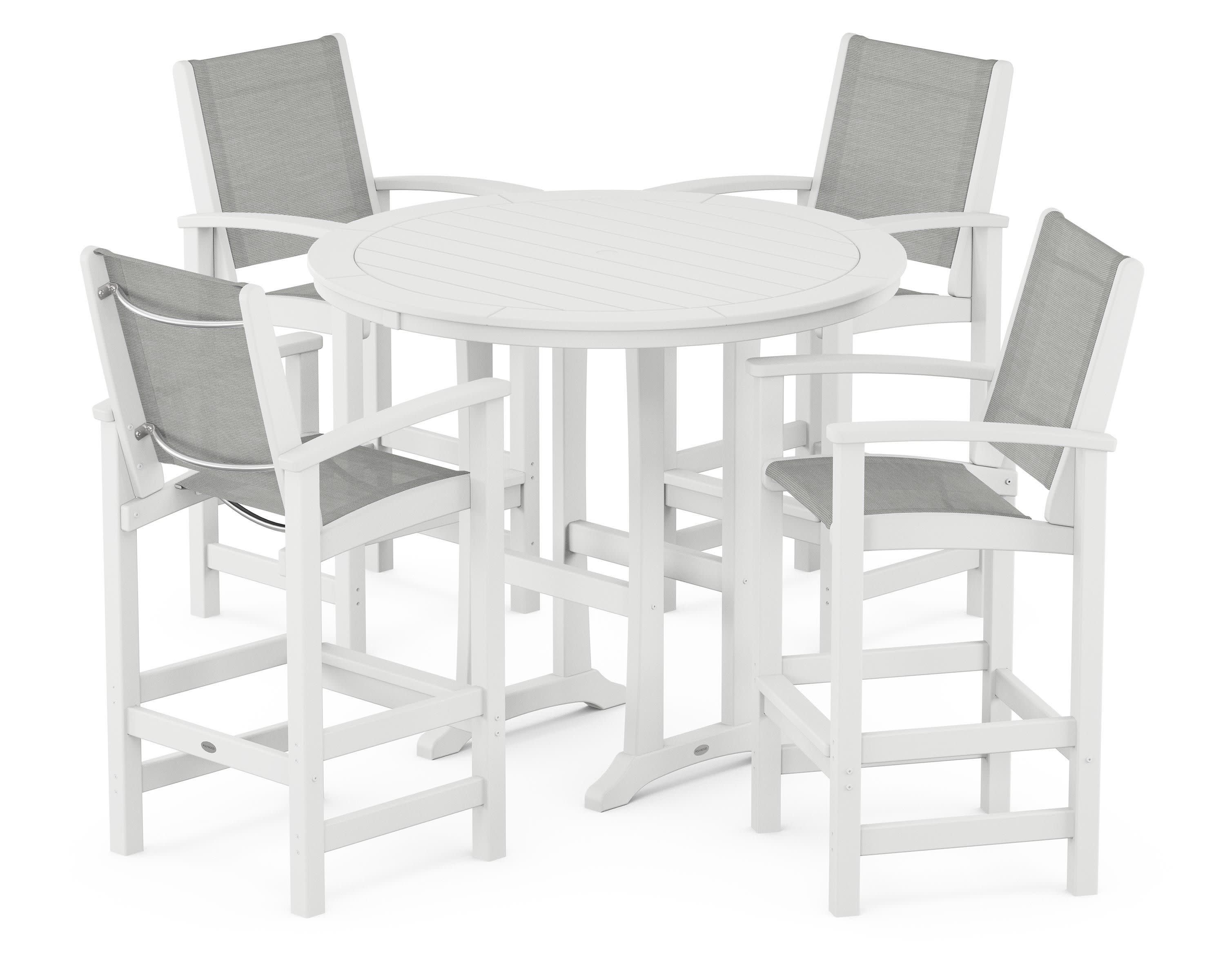 Coastal 5-Piece Nautical Trestle Bar Set in White / Metallic Sling