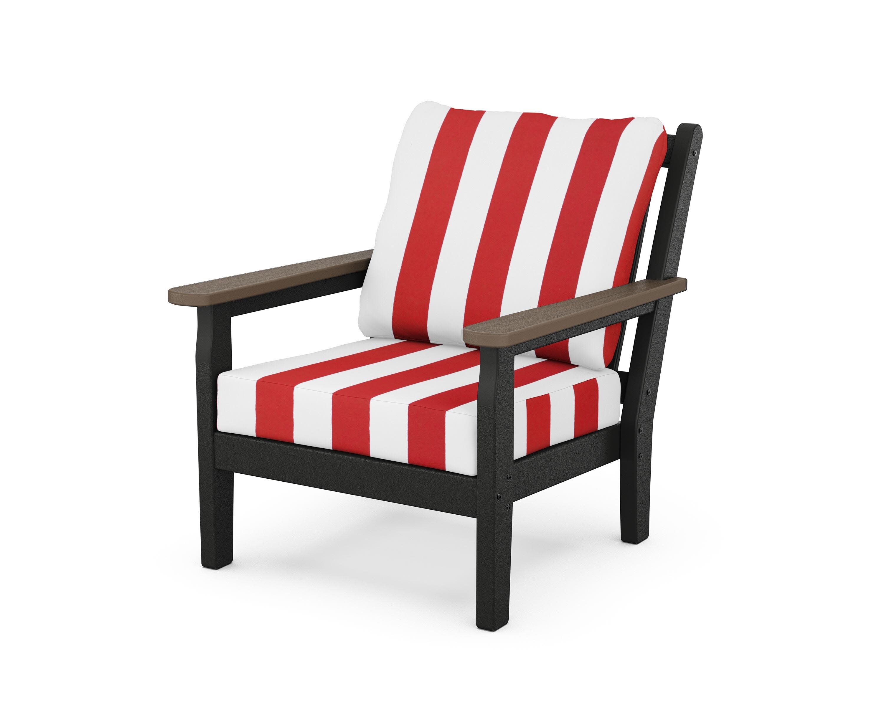 Chippendale Deep Seating Chair in Black / Kona / Cabana Stripe Crimson