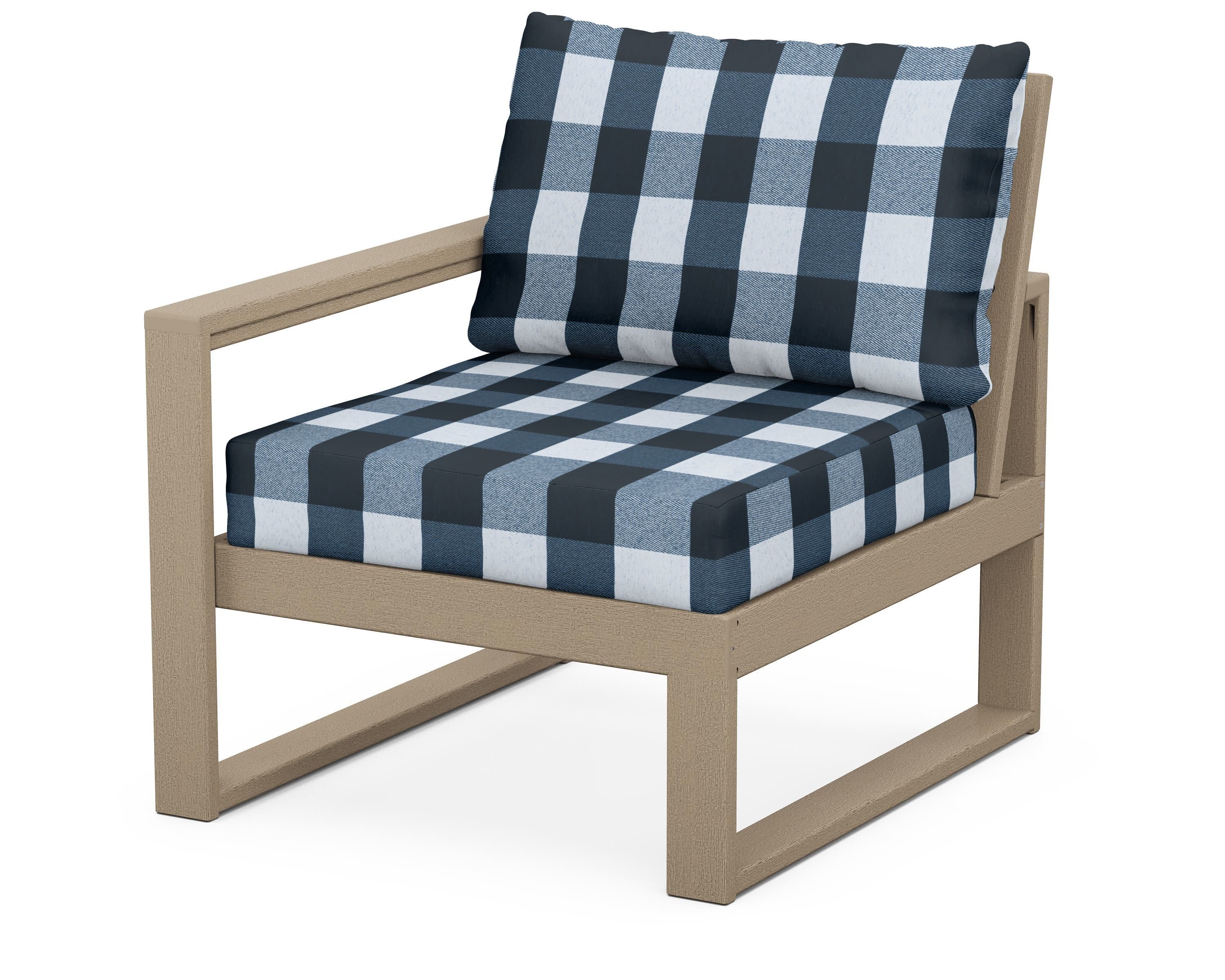 EDGE Modular Left Arm Chair in Vintage Sahara / Buffalo Plaid Marine Indigo