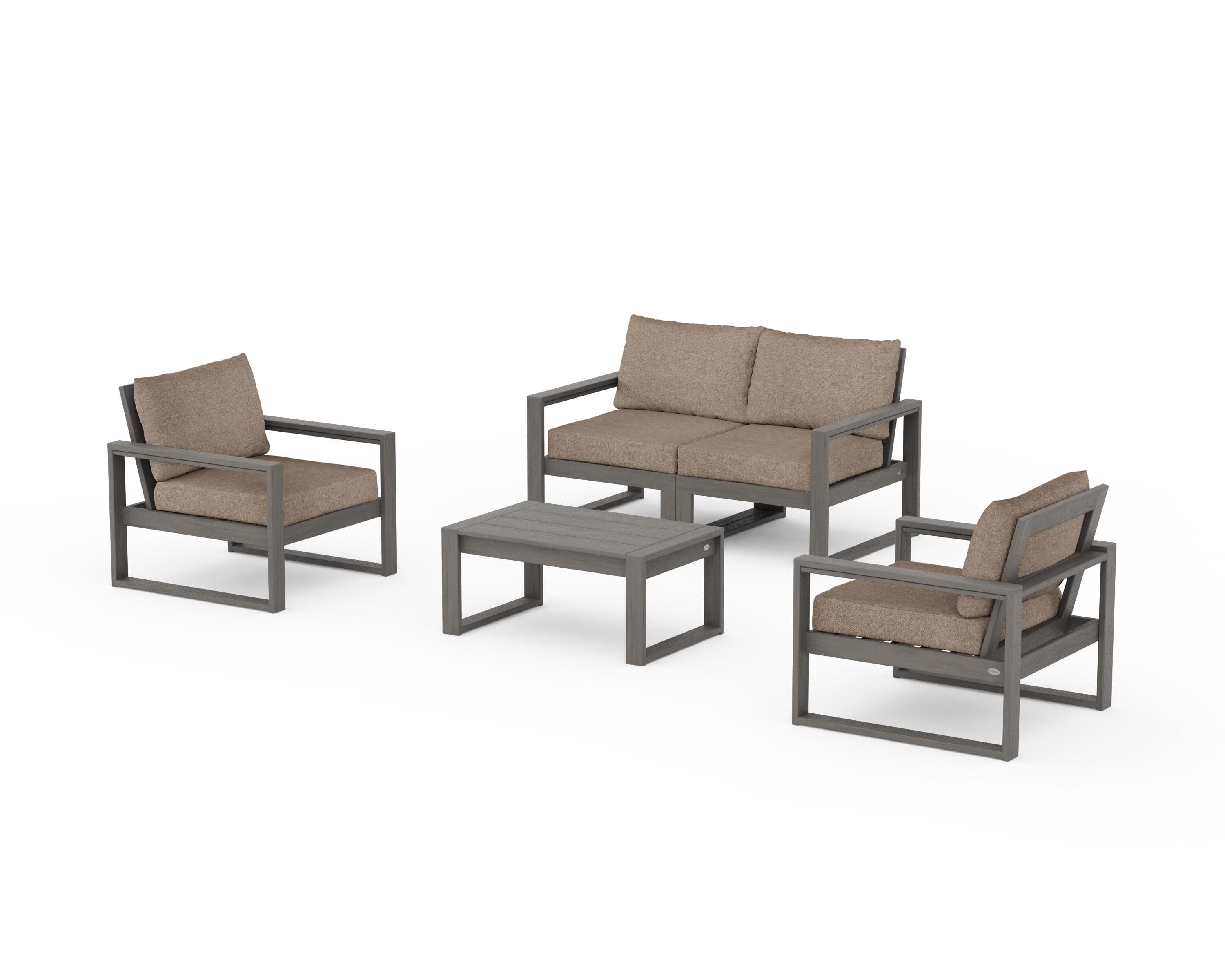 EDGE Sectional 4-Piece Deep Seating Set with Loveseat in Driftwood / Spiced Burlap