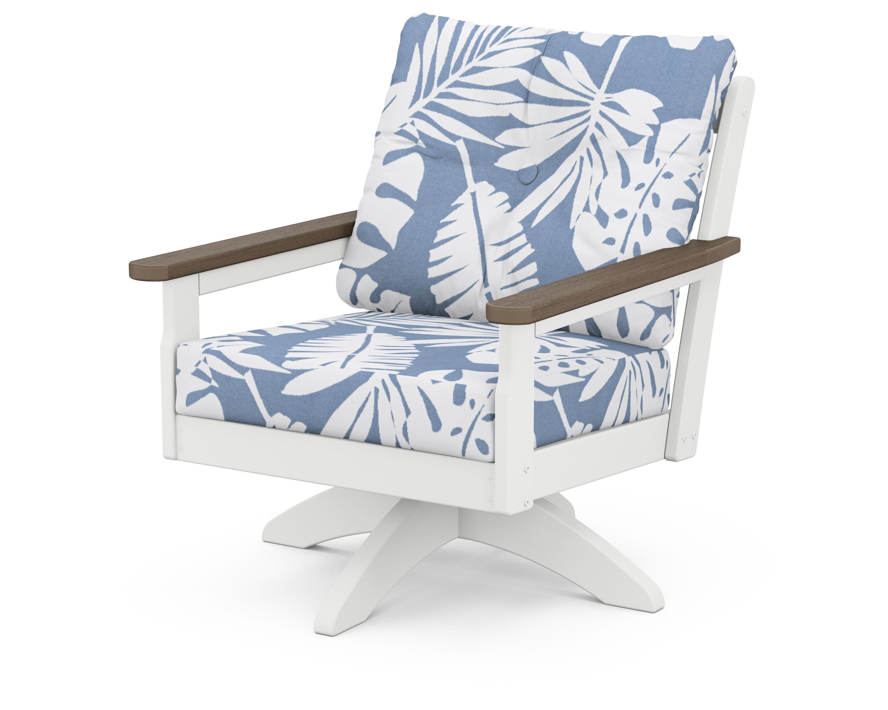 Vineyard Deep Seating Swivel Chair in White / Kona / Leaf Sky Blue