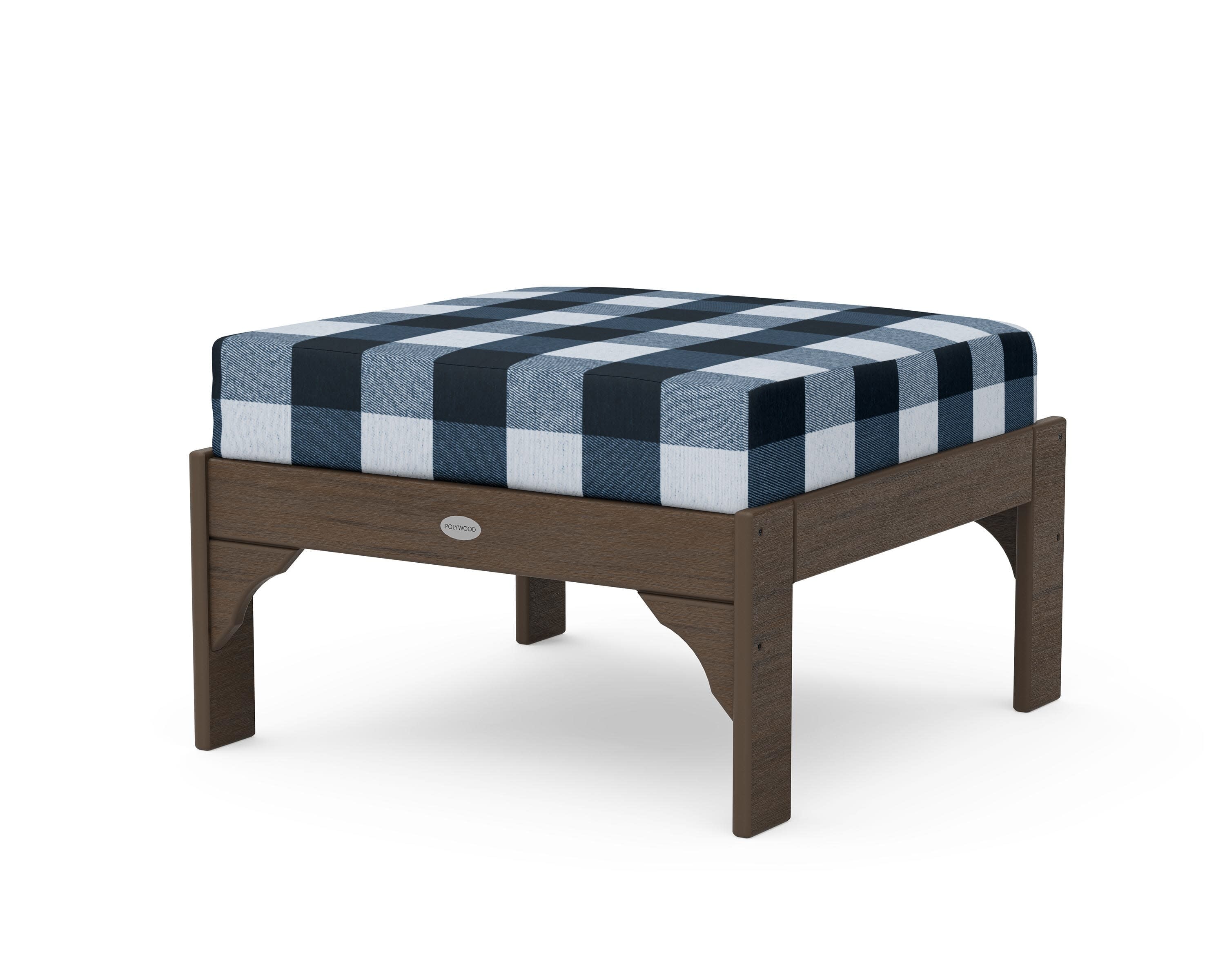 Vineyard Deep Seating Ottoman in Kona / Buffalo Plaid Marine Indigo
