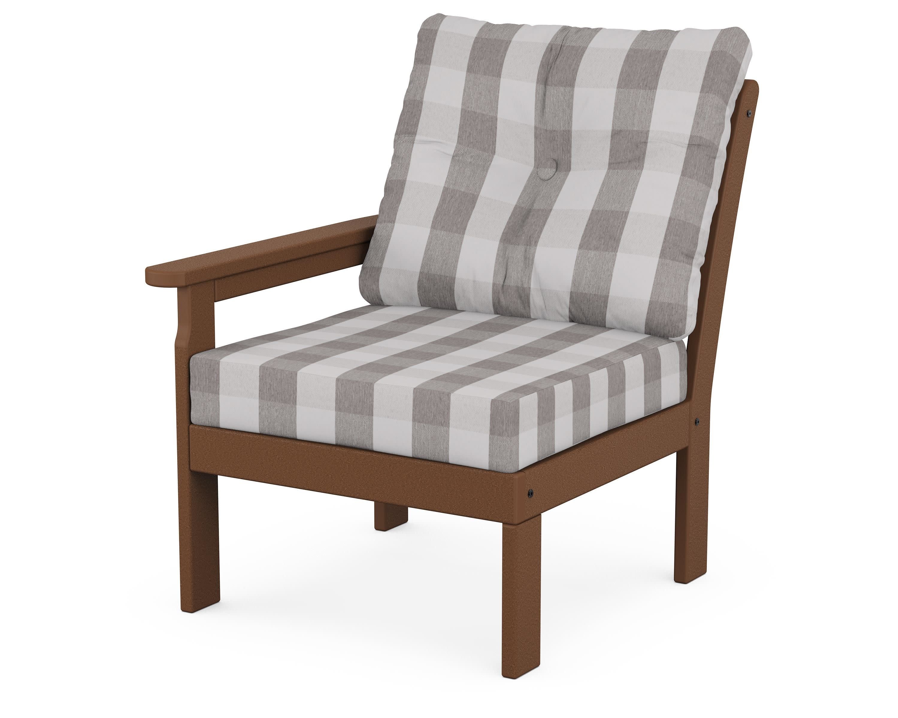 Vineyard Modular Left Arm Chair in Teak / Buffalo Plaid Grey Mist