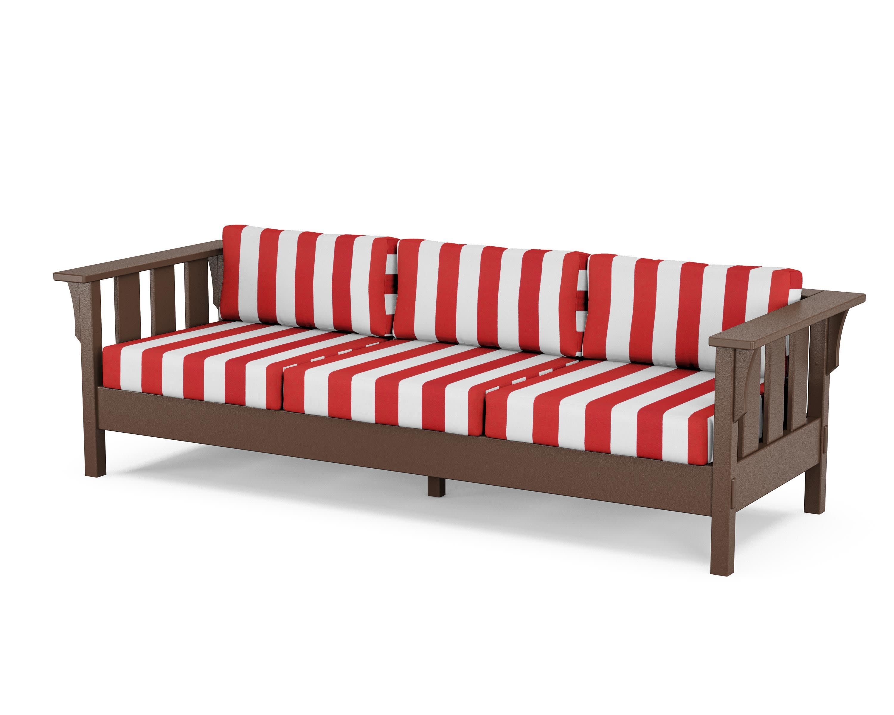 Acadia Deep Seating Sofa in Mahogany / Cabana Stripe Crimson