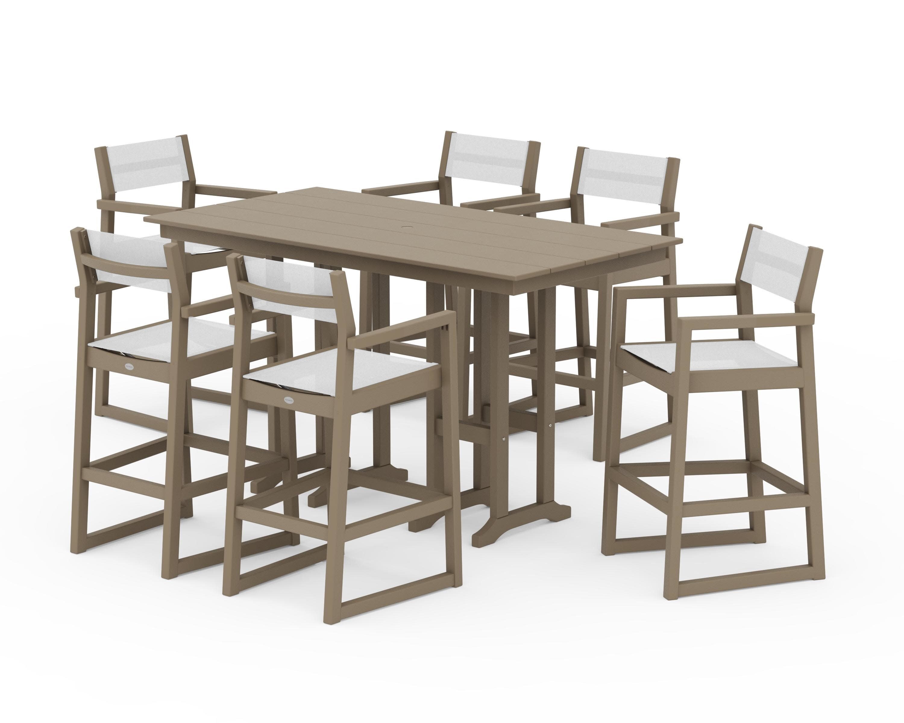 EDGE Sling Arm Chair 7-Piece Farmhouse Bar Set in Vintage Sahara / White Sling