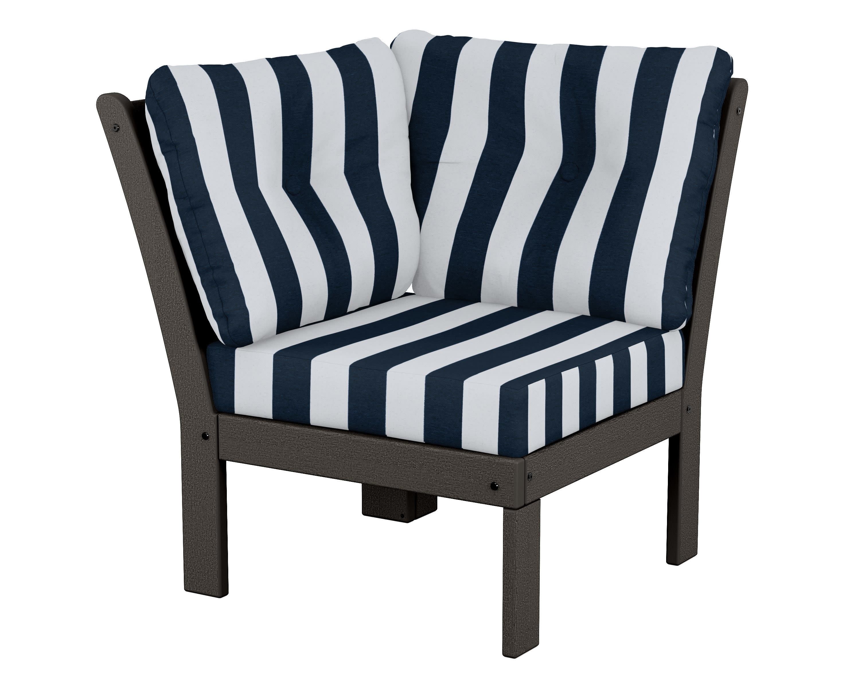 Vineyard Modular Corner Chair in Vintage Coffee / Cabana Stripe Marine Indigo