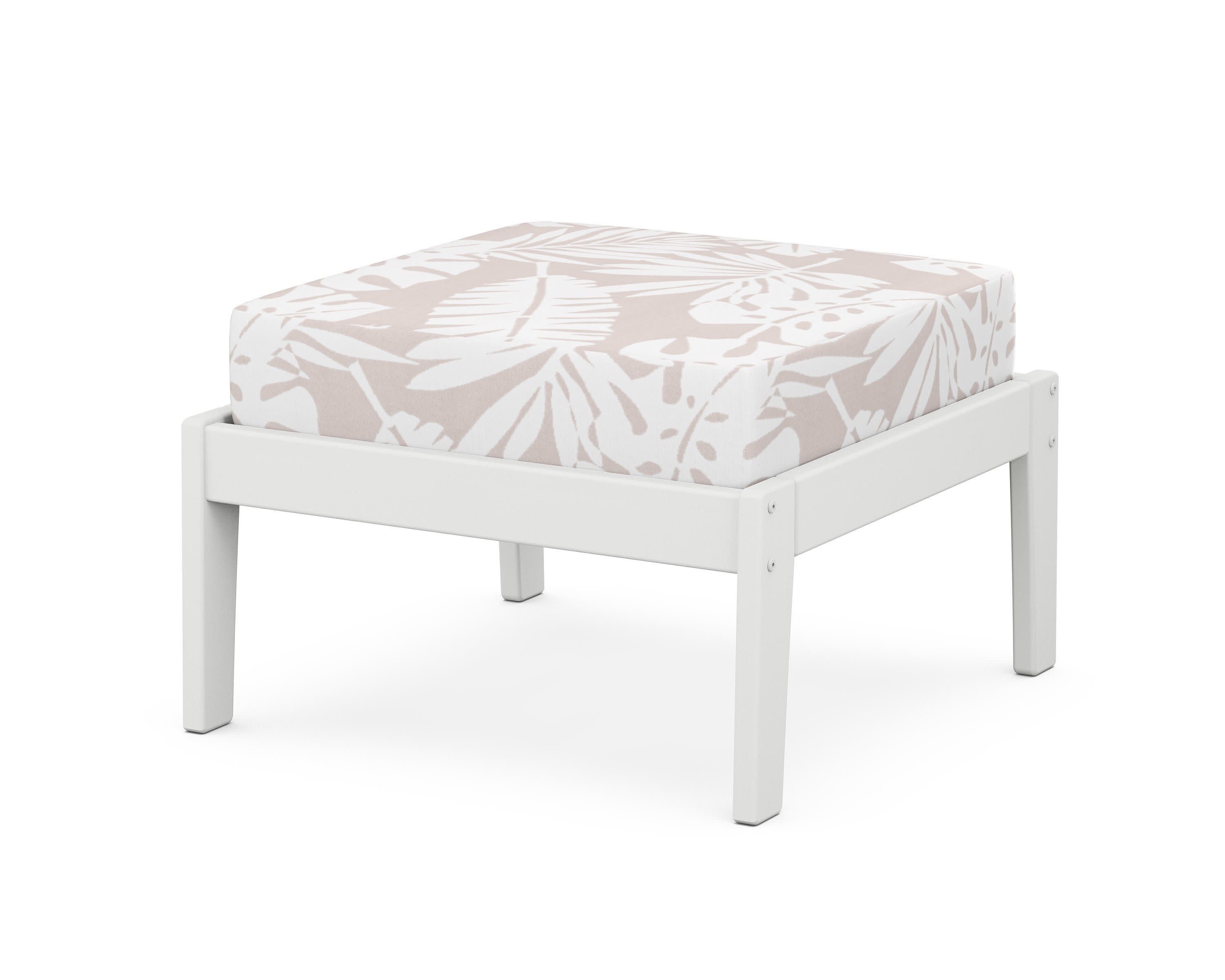 Deep Seating Ottoman in White / Leaf Dune Burlap