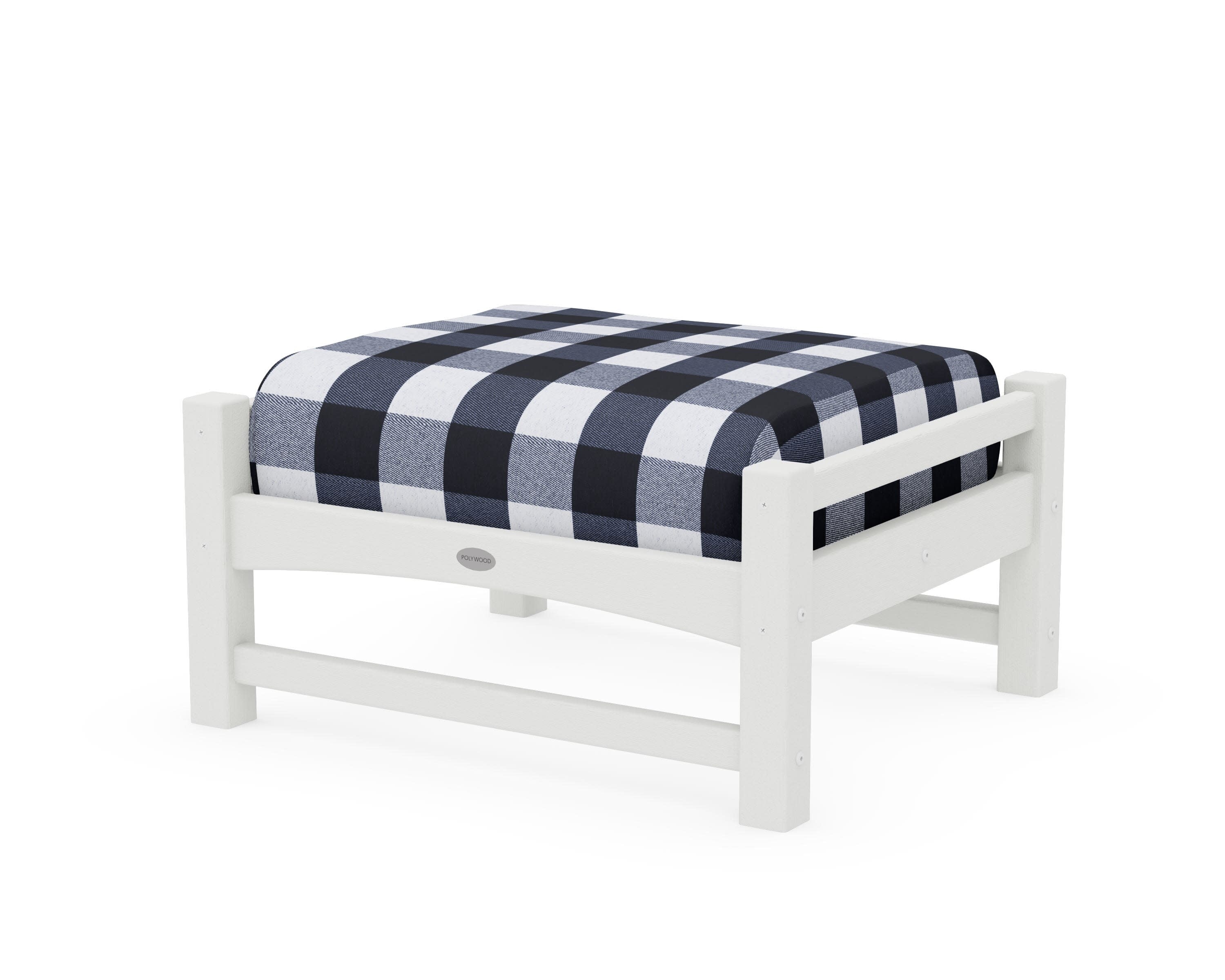 Club Ottoman in Vintage White / Buffalo Plaid Marine Indigo