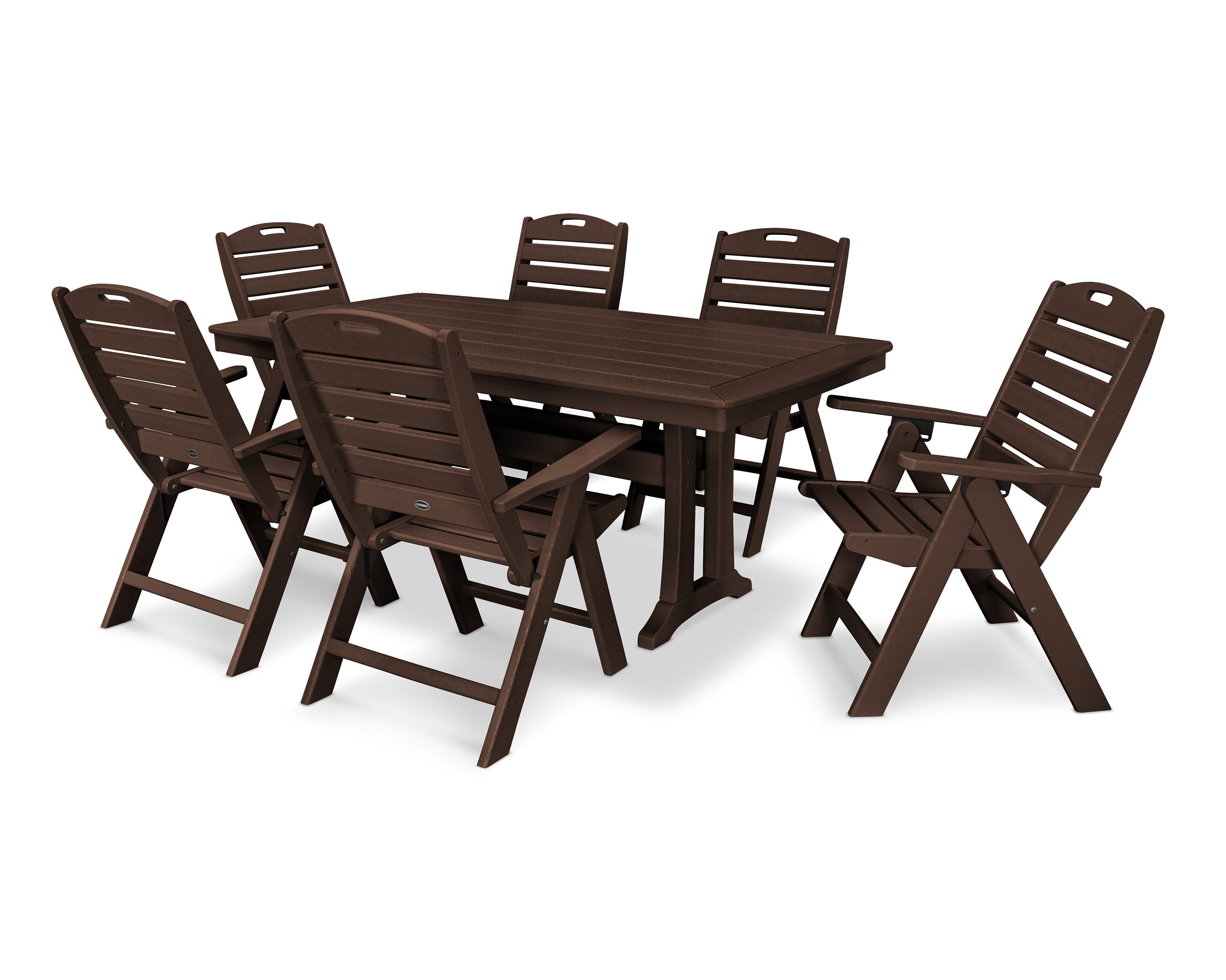 Nautical Folding Highback Chair 7-Piece Dining Set with Trestle Legs in Mahogany