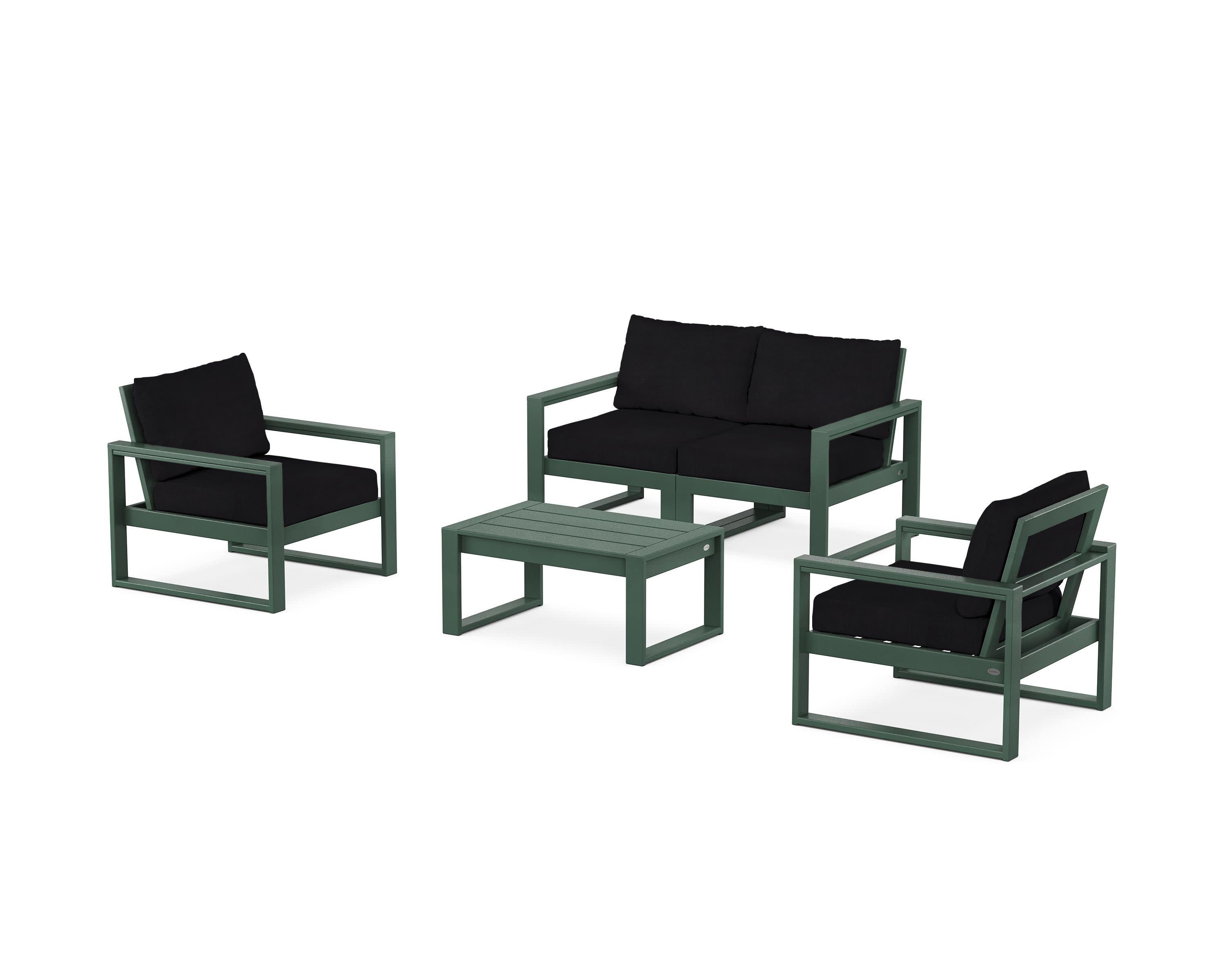 EDGE Sectional 4-Piece Deep Seating Set with Loveseat in Green / Midnight Linen