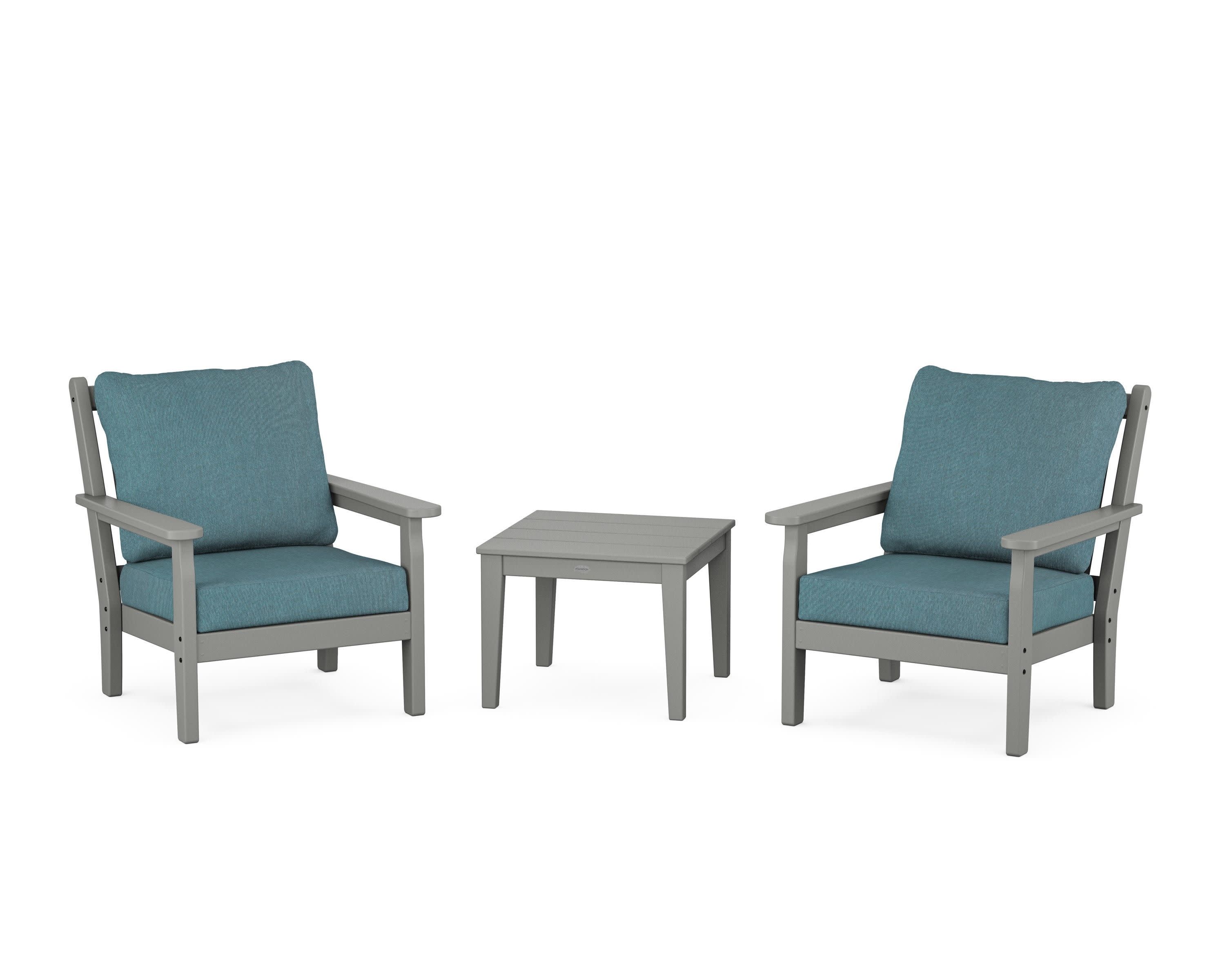 Chippendale 3-Piece Deep Seating Set in Slate Grey / Ocean Teal