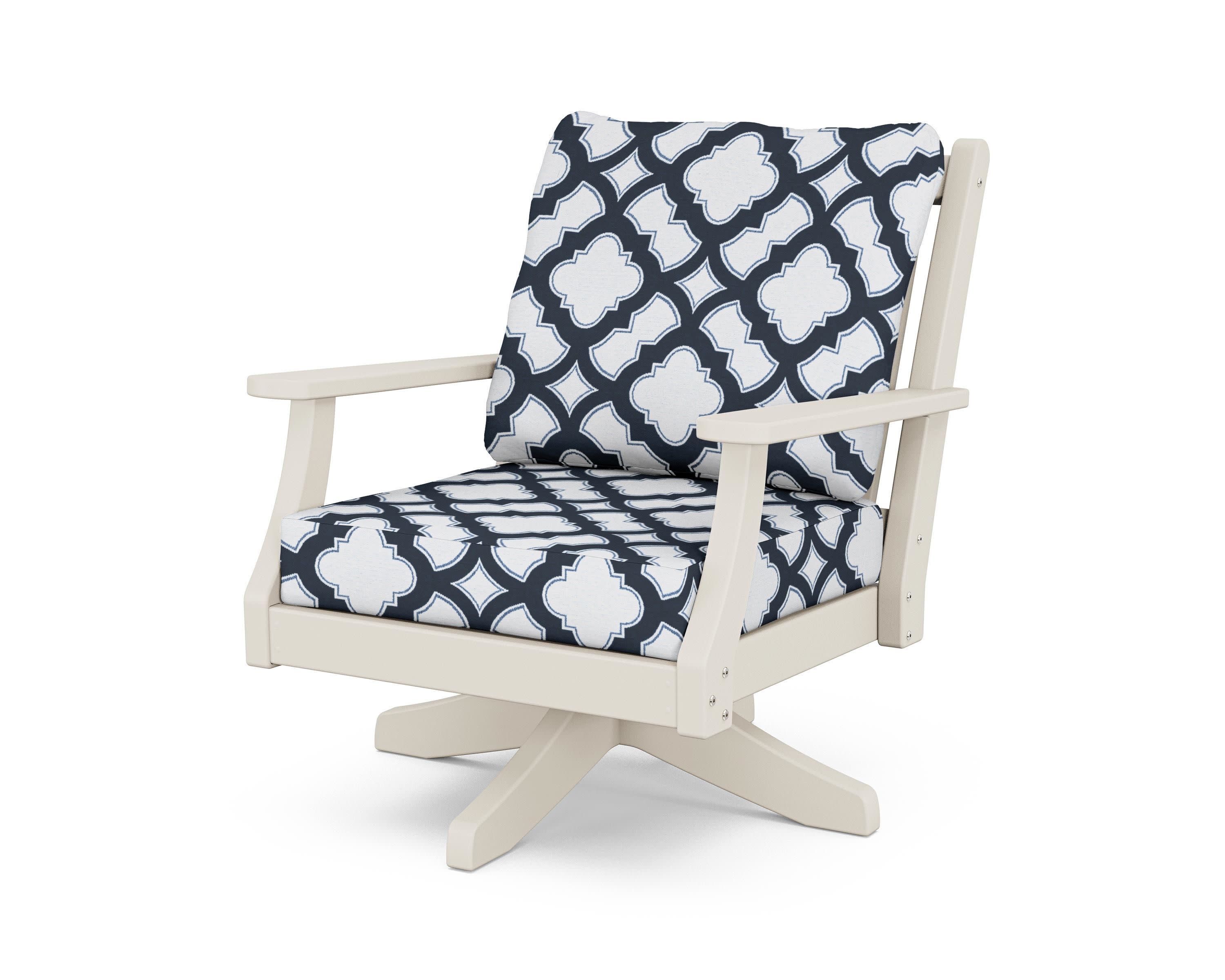 Wovendale Deep Seating Swivel Chair in Sand / Trellis Marine Indigo