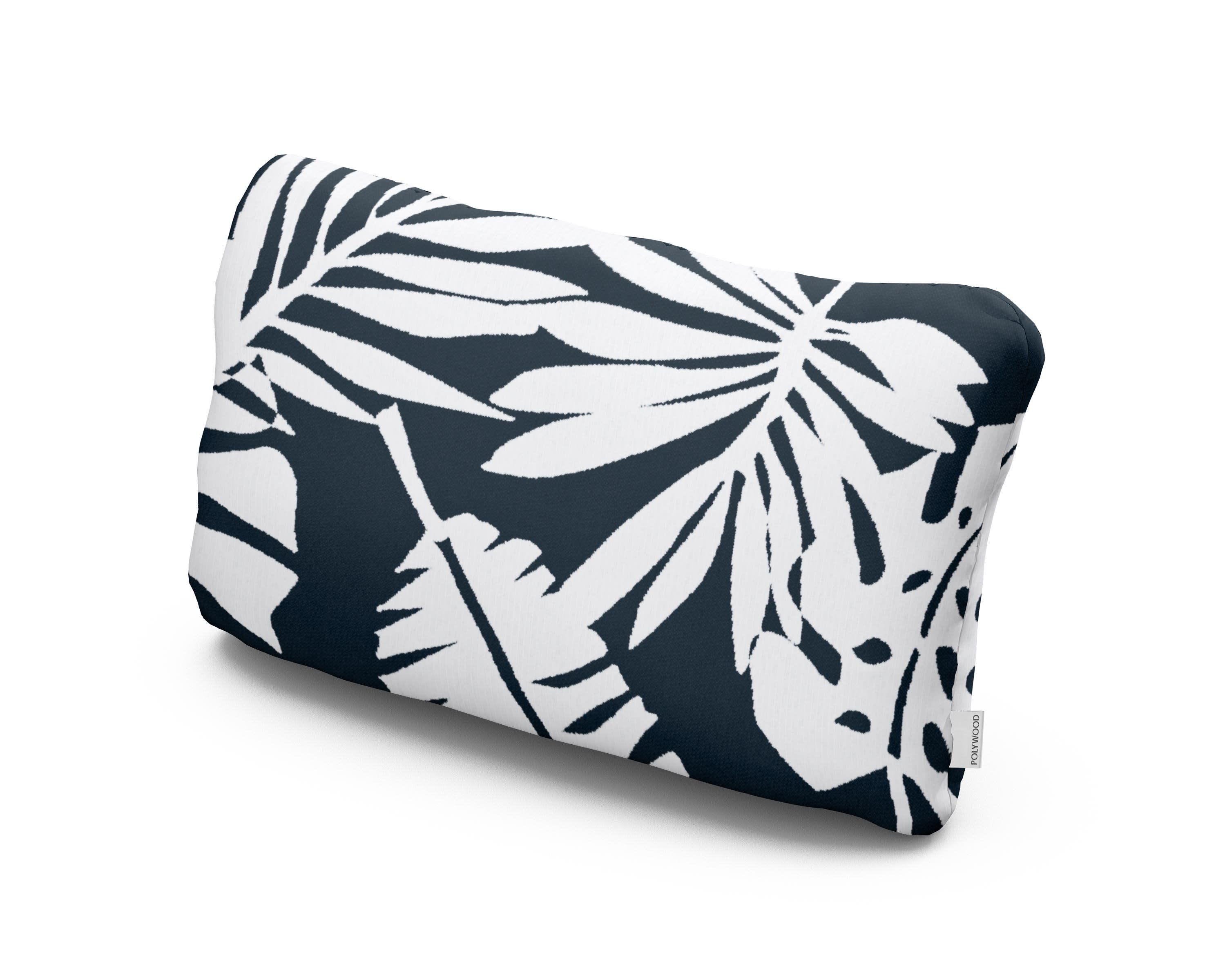 Outdoor Lumbar Pillow in Leaf Marine Indigo