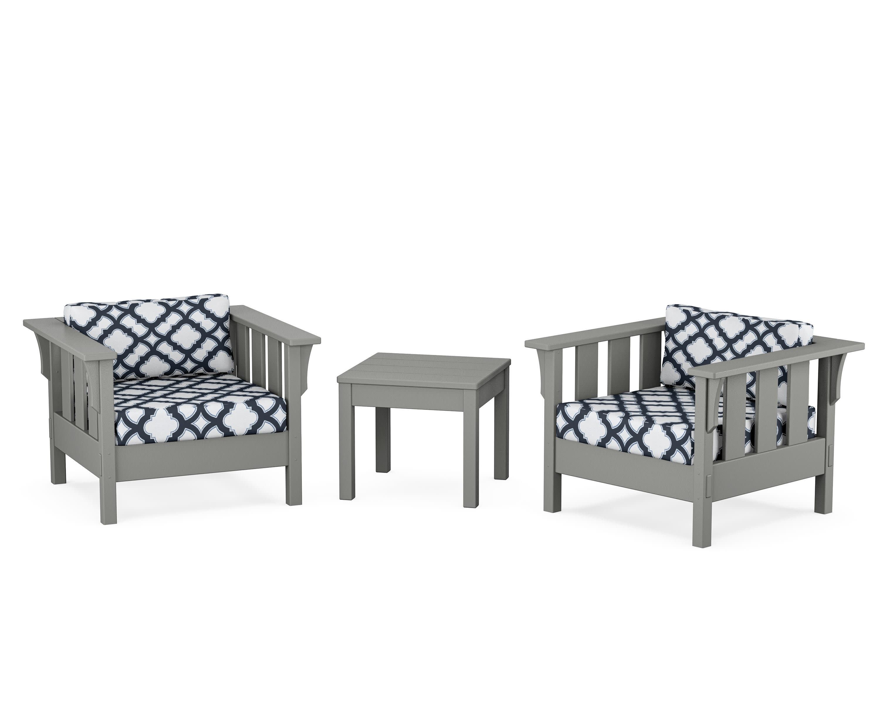 Acadia 3-Piece Deep Seating Set in Slate Grey / Trellis Marine Indigo