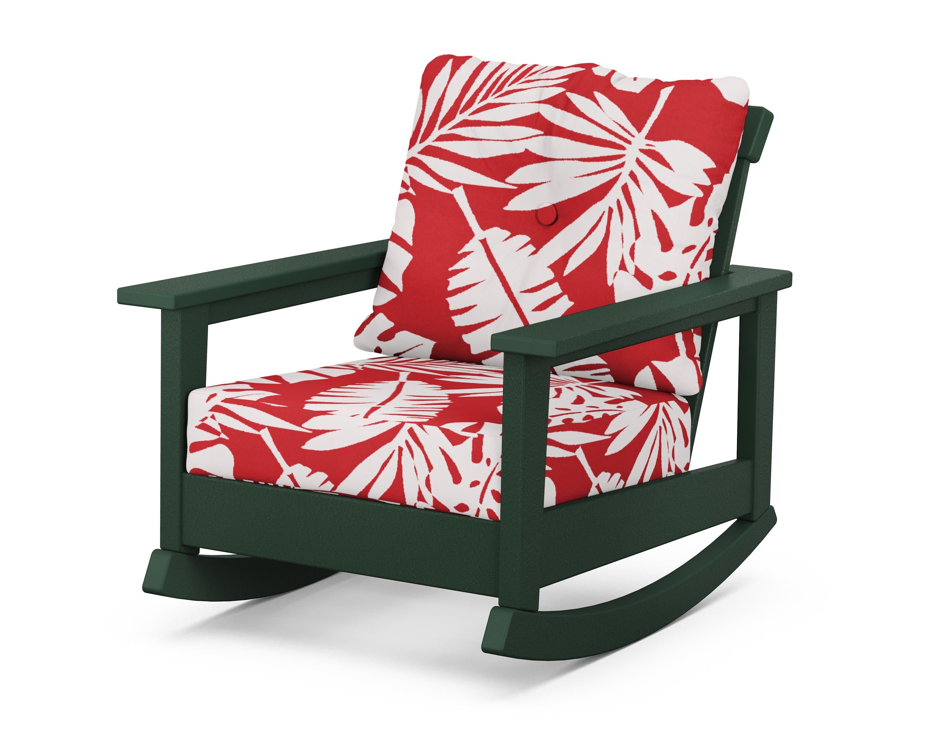 Prescott Deep Seating Rocking Chair in Green / Leaf Crimson