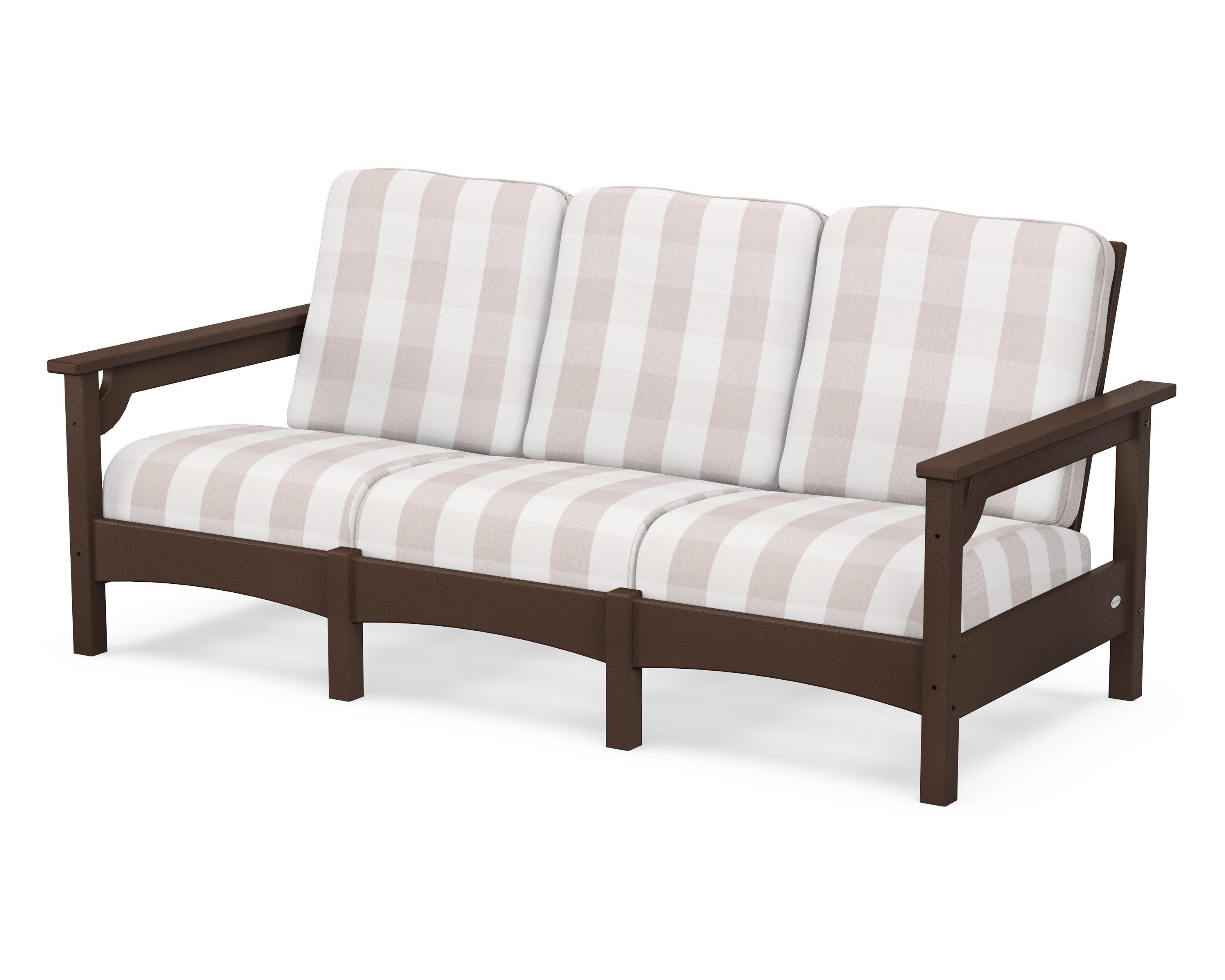 Club Sofa in Mahogany / Buffalo Plaid Dune Burlap
