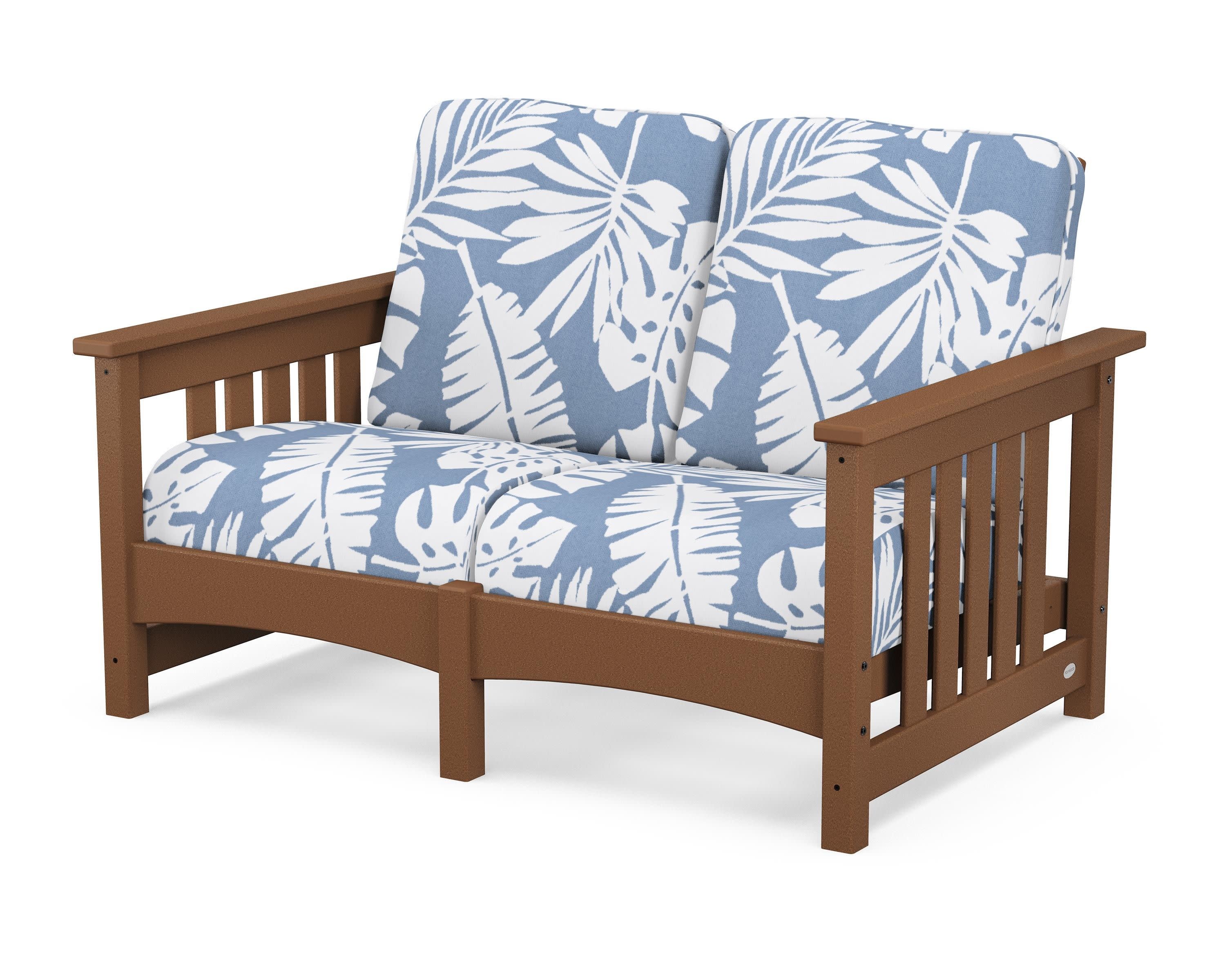 Club Mission Loveseat in Teak / Leaf Sky Blue