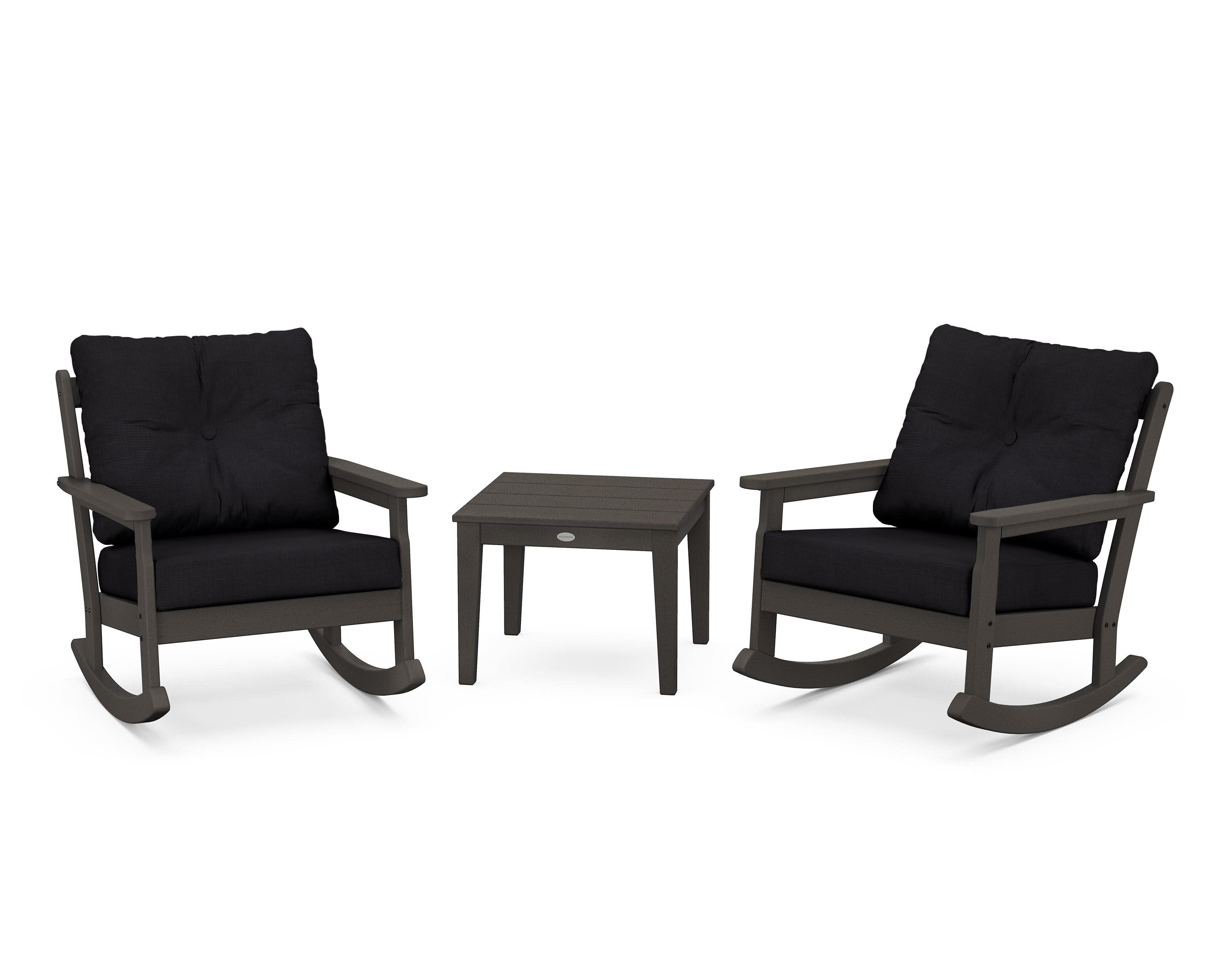 Vineyard 3-Piece Deep Seating Rocker Set in Vintage Coffee / Midnight Linen