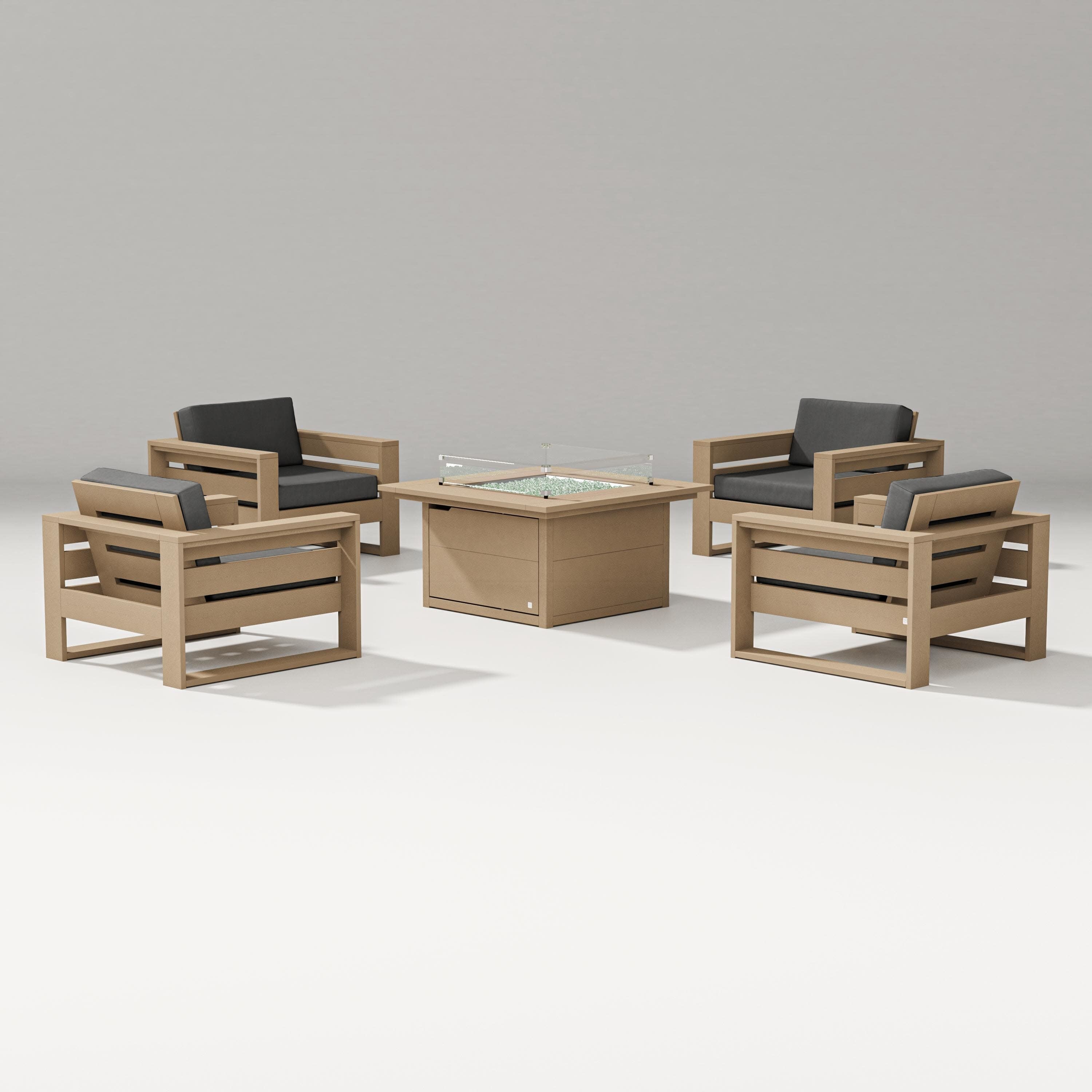 Latitude 5-Piece Lounge Fire Table Set in Vintage Sahara / Spectrum Carbon