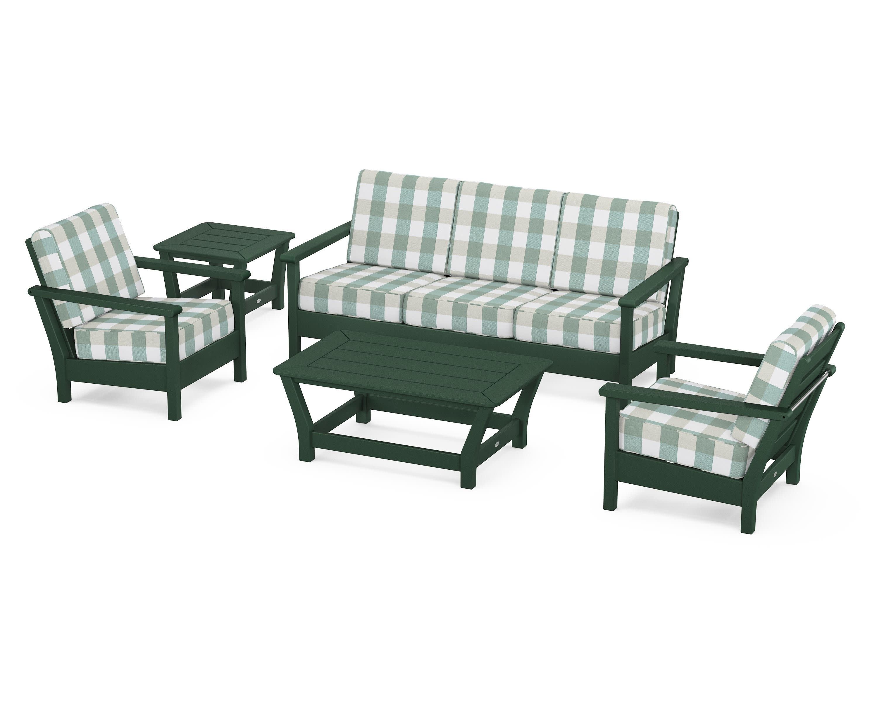 Harbour 5-Piece Deep Seating Set in Green / Buffalo Plaid Glacier Spa