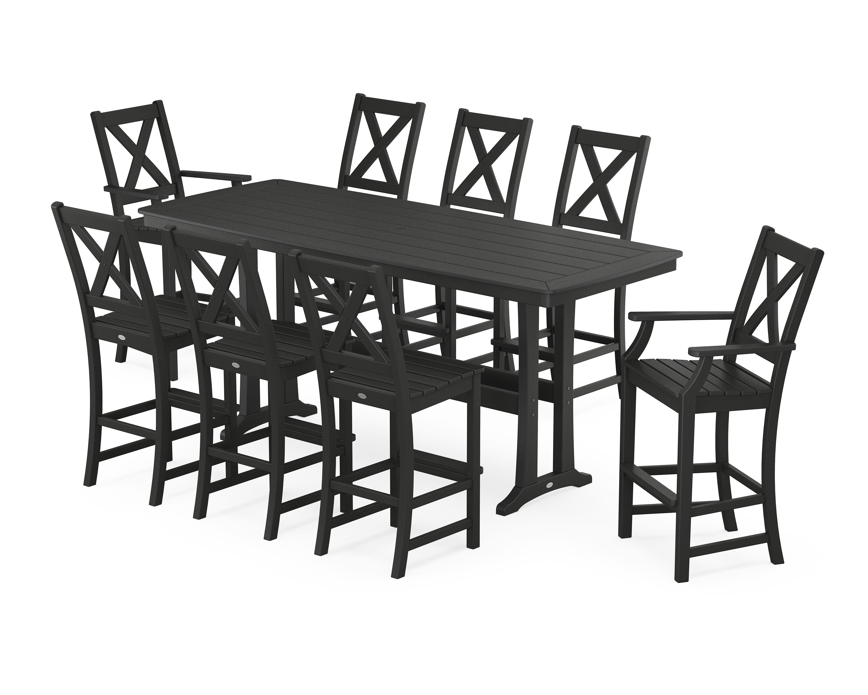 Braxton 9-Piece Bar Set with Trestle Legs in Black
