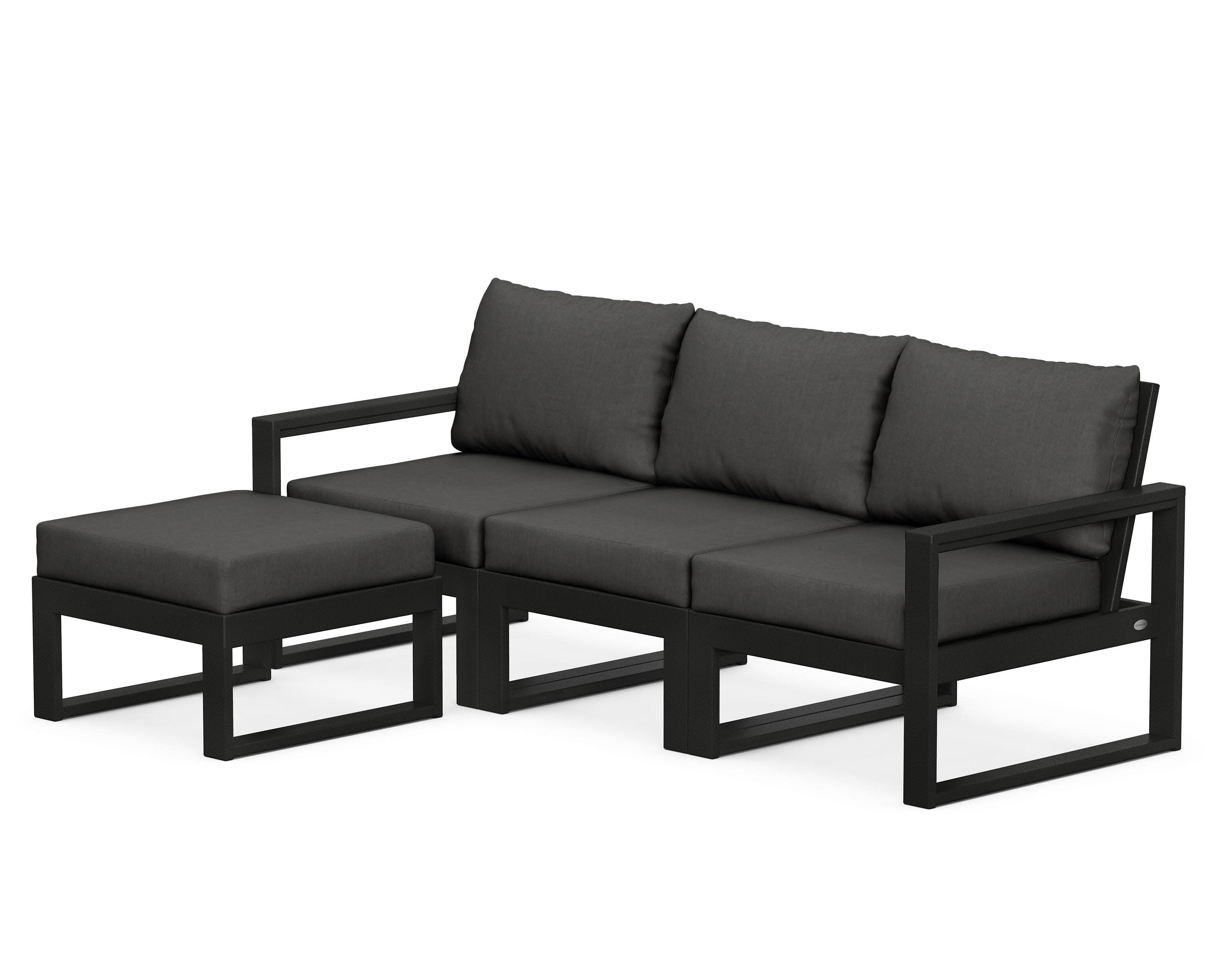 EDGE 4-Piece Modular Deep Seating Set with Ottoman in Black / Spectrum Carbon