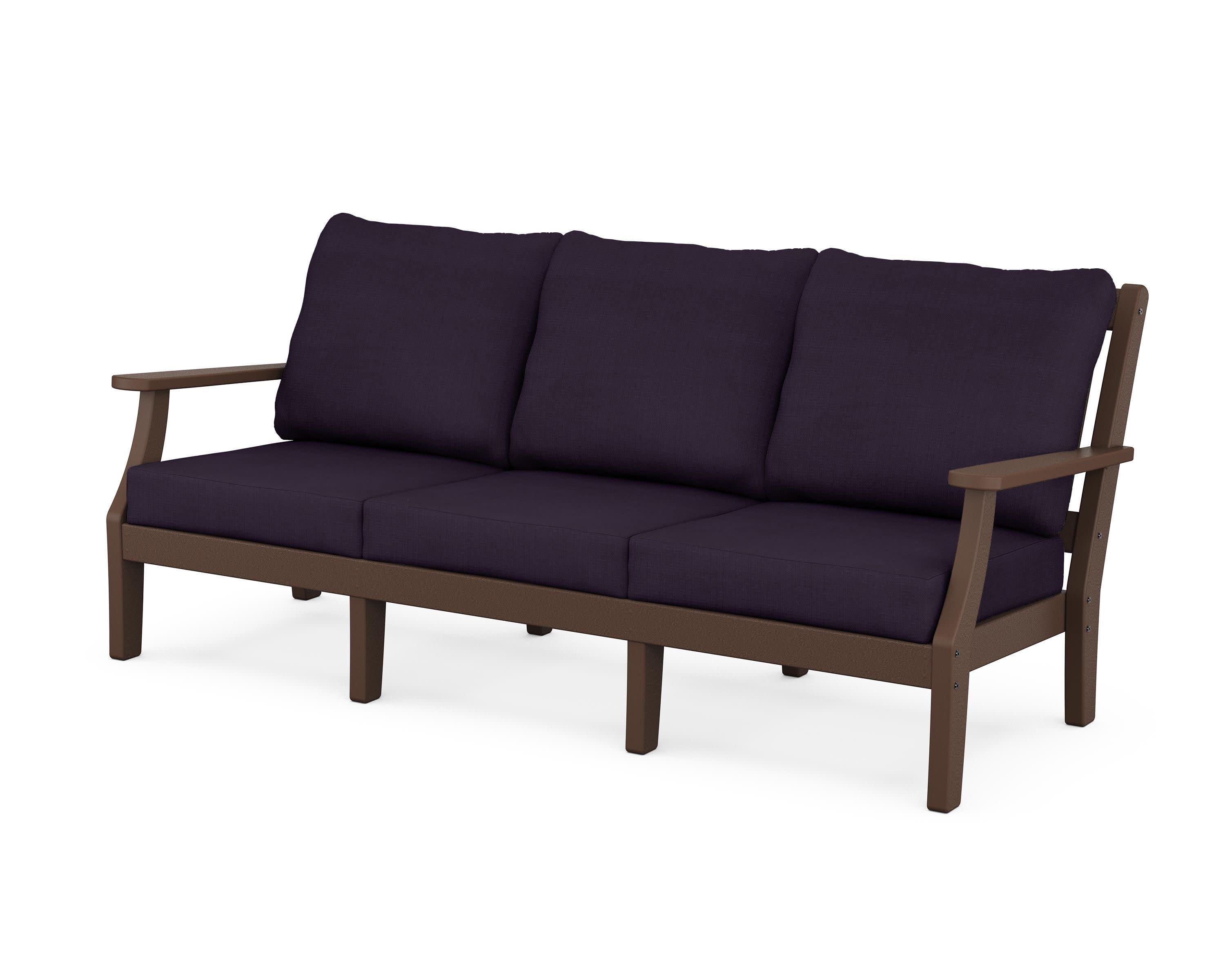 Chinoiserie Deep Seating Sofa in Mahogany / Navy Linen