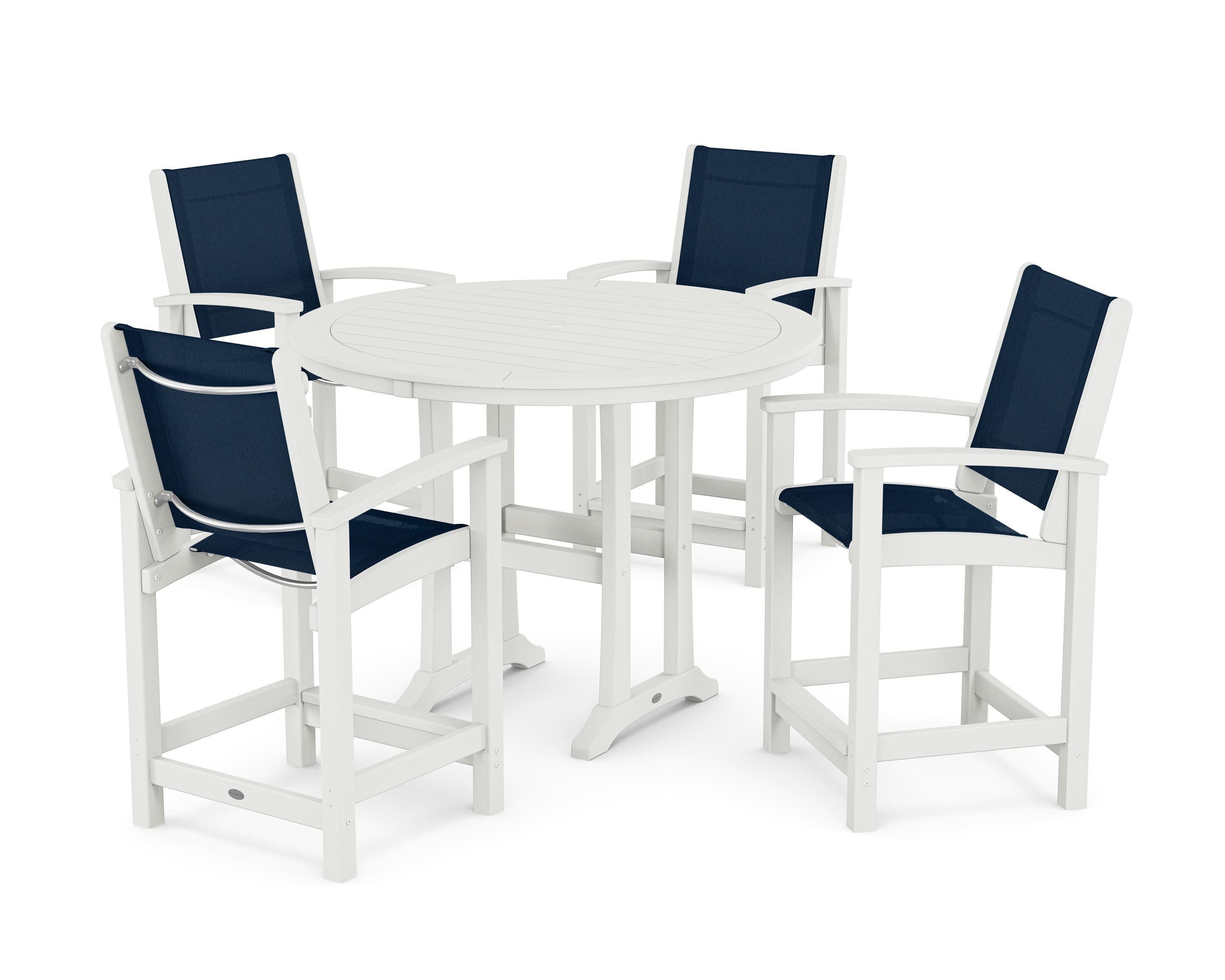 Coastal 5-Piece Counter Set in Vintage White / Navy Blue Sling