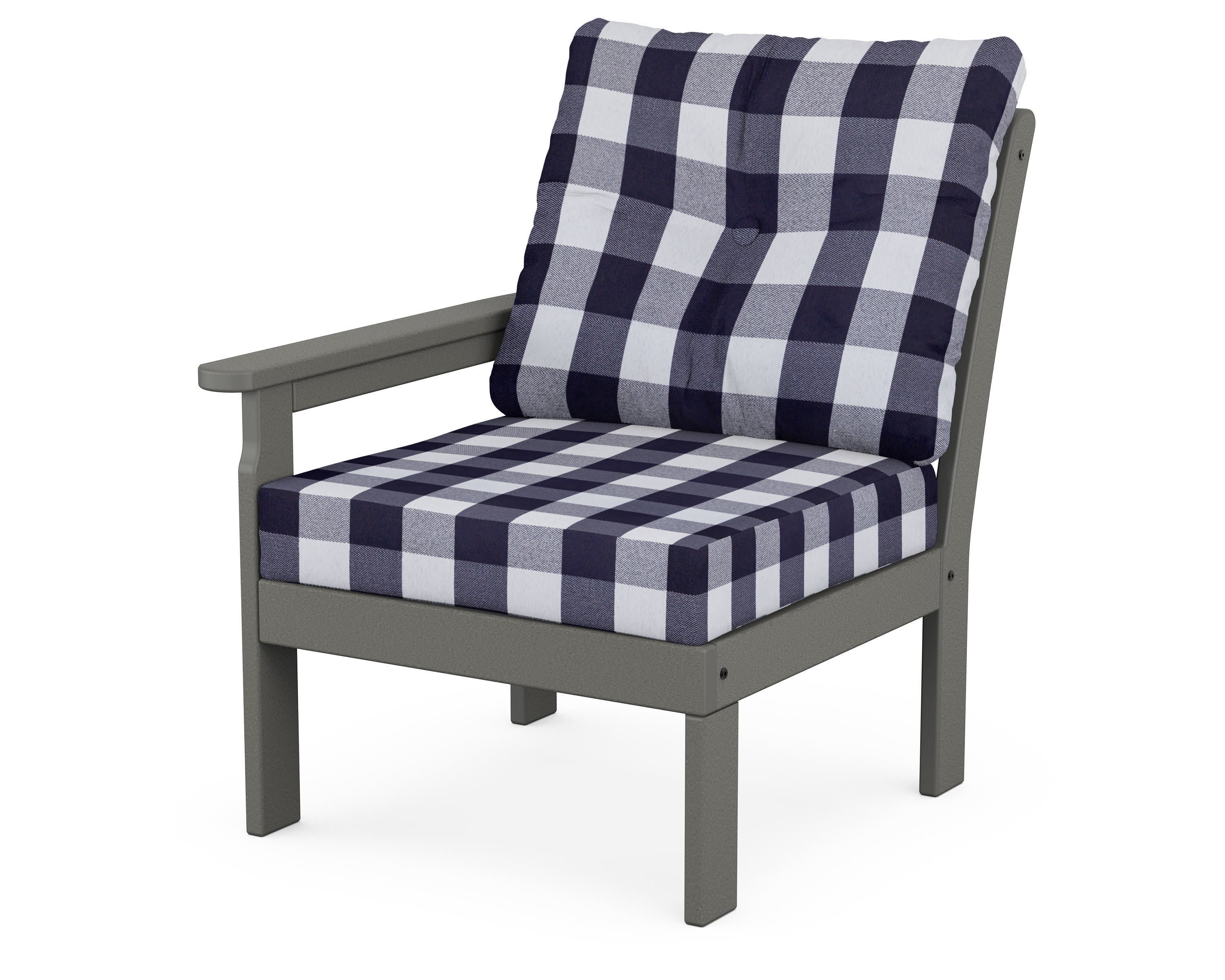 Vineyard Modular Left Arm Chair in Slate Grey / Buffalo Plaid Navy