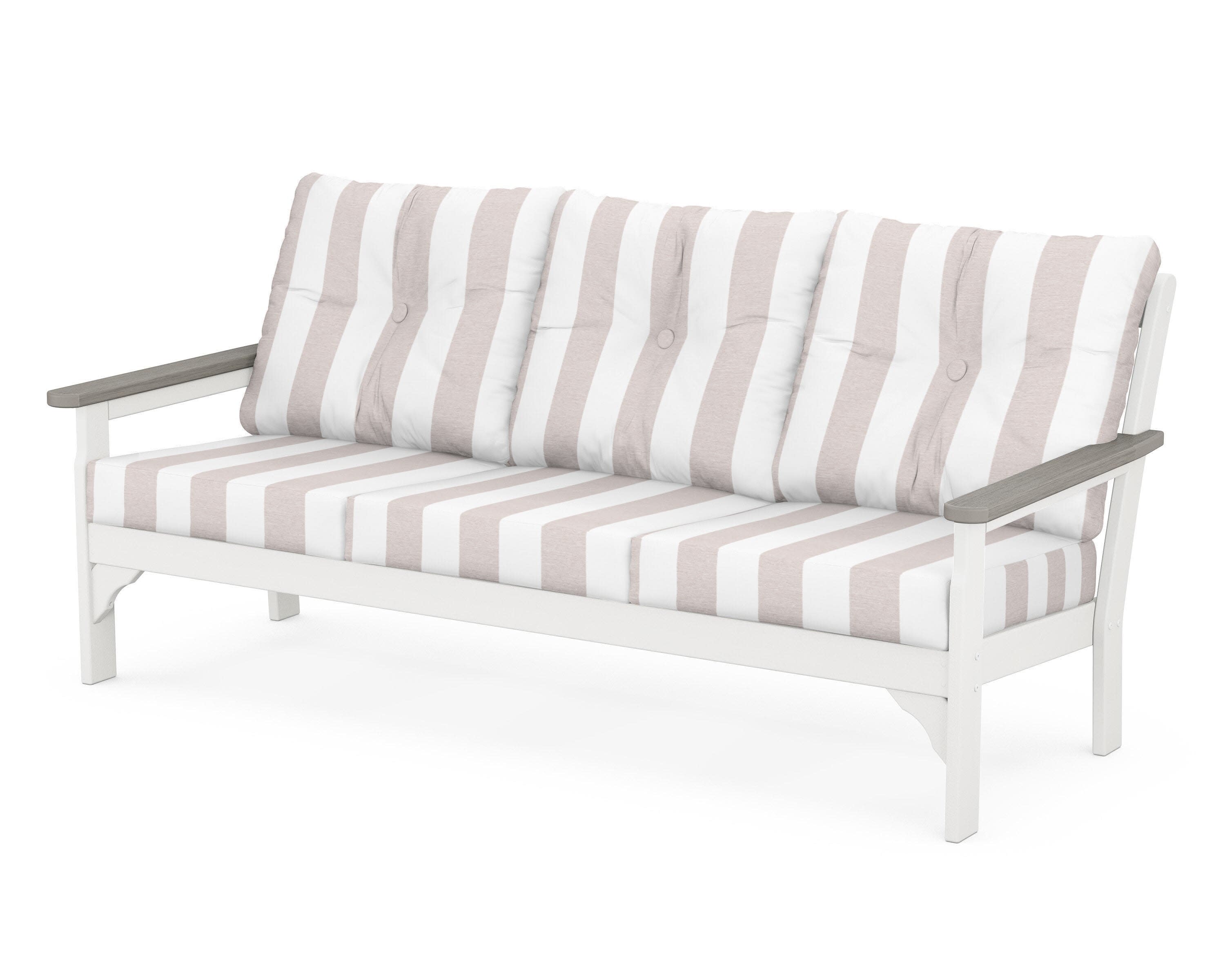 Vineyard Deep Seating Sofa in White / Driftwood / Cabana Stripe Dune Burlap