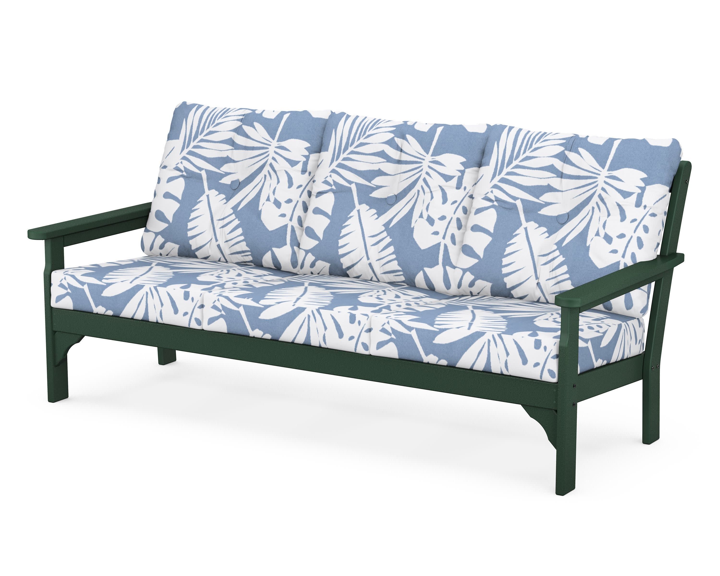 Vineyard Deep Seating Sofa in Green / Leaf Sky Blue
