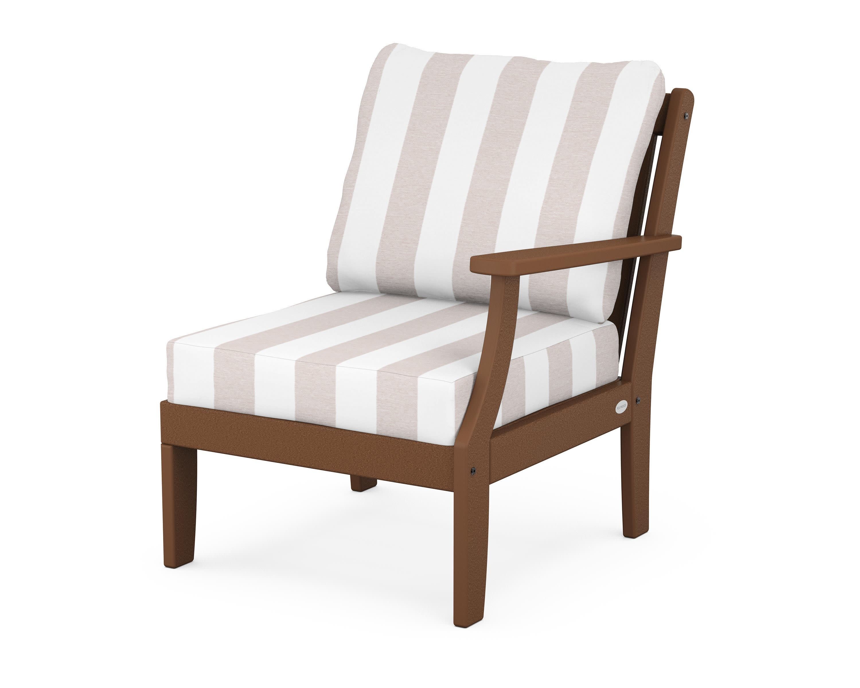 Braxton Modular Right Arm Chair in Teak / Cabana Stripe Dune Burlap