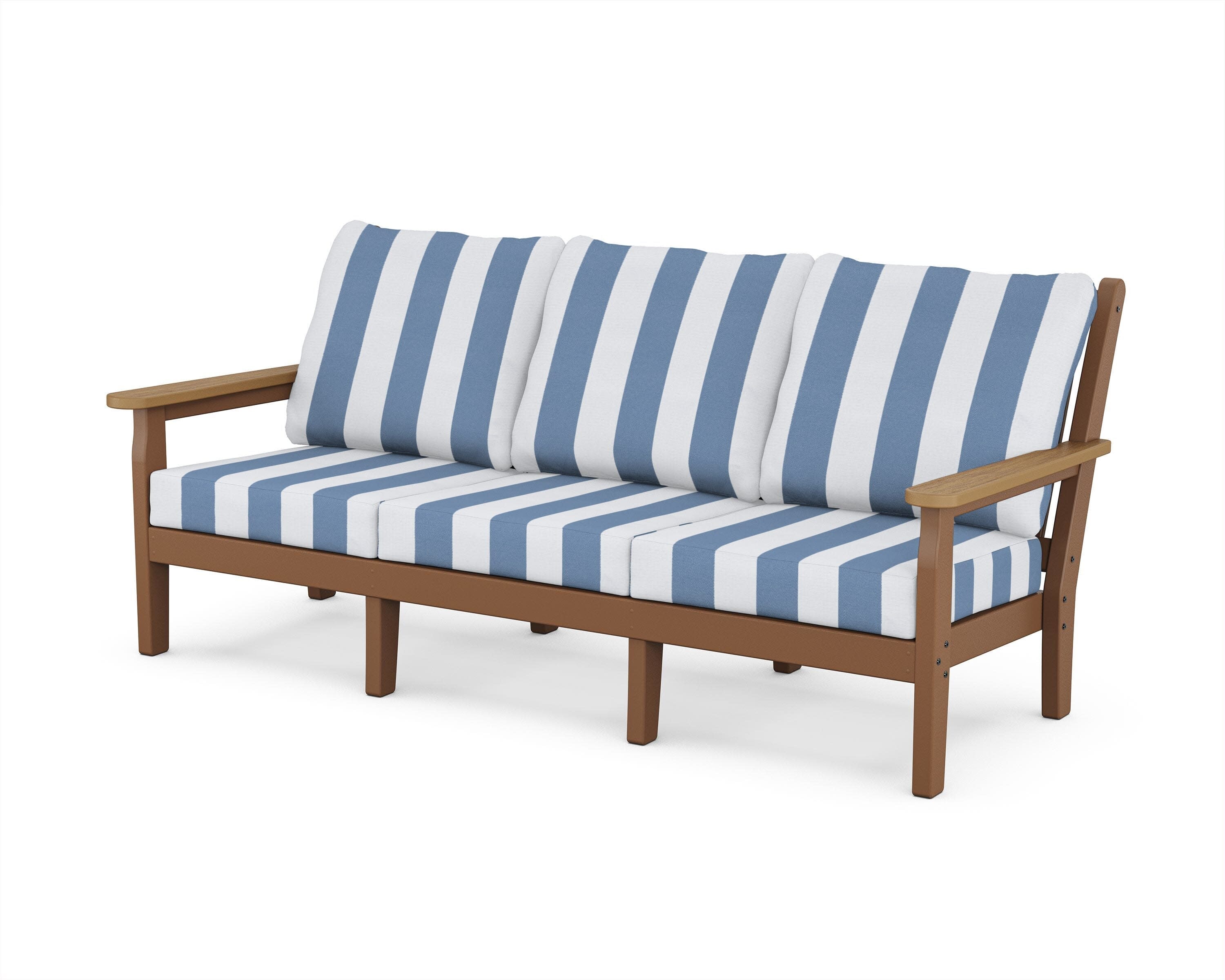 Chippendale Deep Seating Sofa in Teak / Natural / Cabana Stripe Sky Blue
