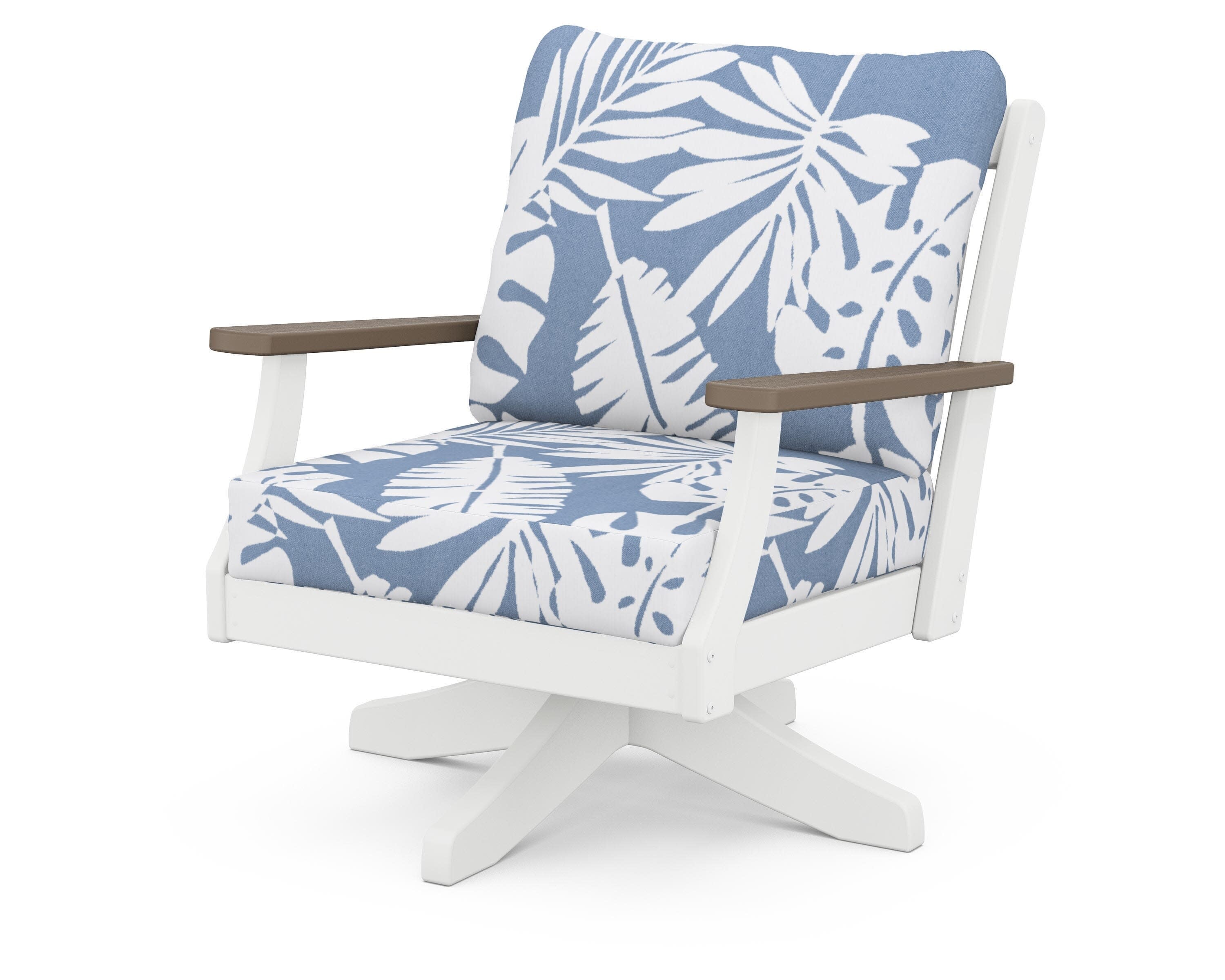Braxton Deep Seating Swivel Chair in White / Kona / Leaf Sky Blue