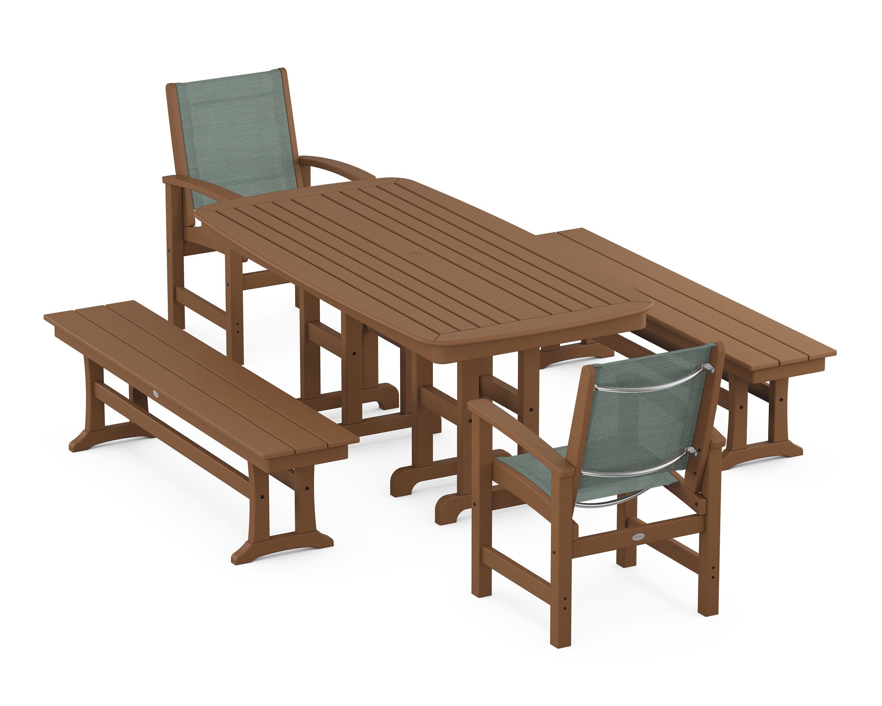 Coastal 5-Piece Dining Set in Teak / Dupioni Sea Mist Sling