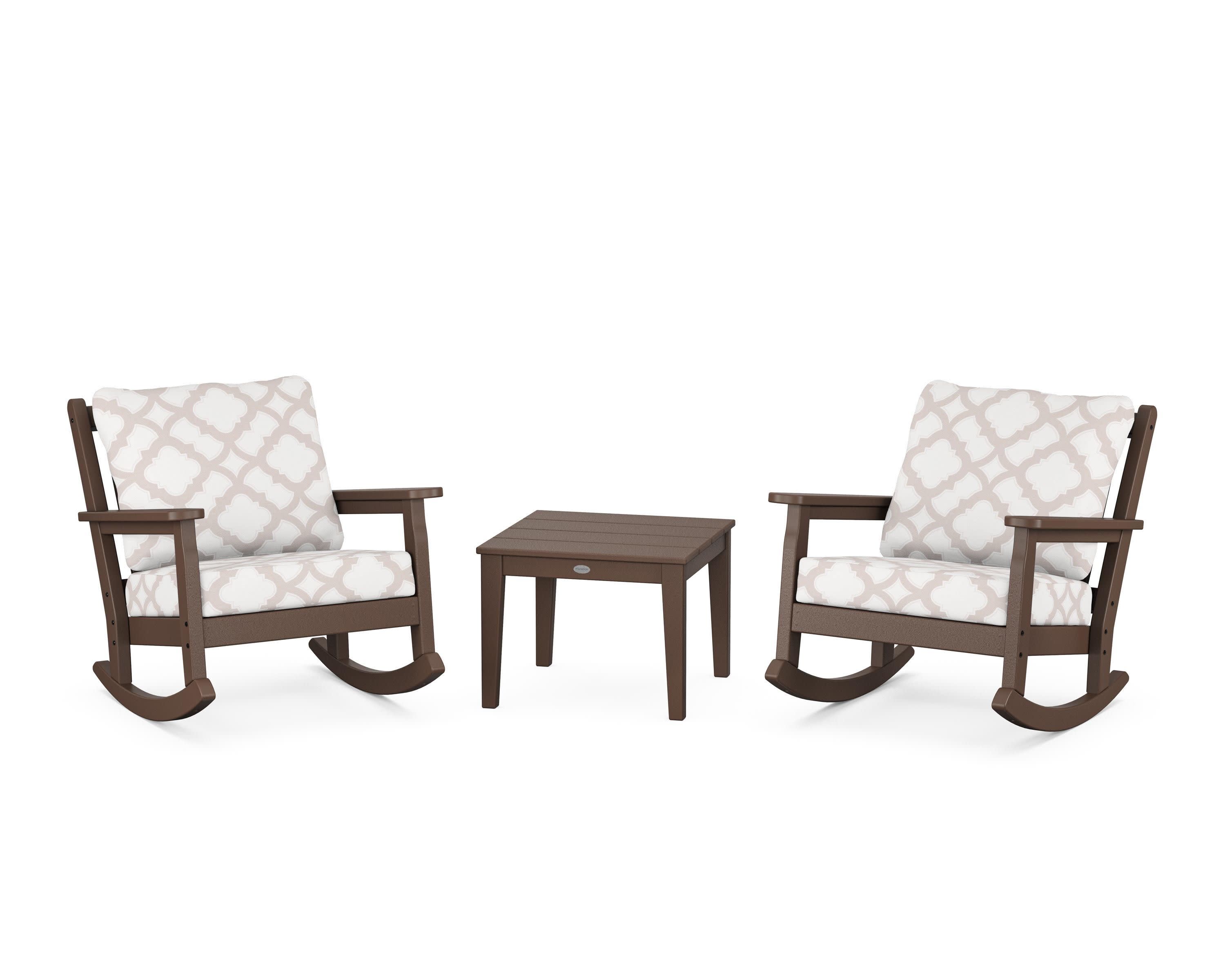 Chippendale 3-Piece Deep Seating Rocker Set in Mahogany / Trellis Dune Burlap