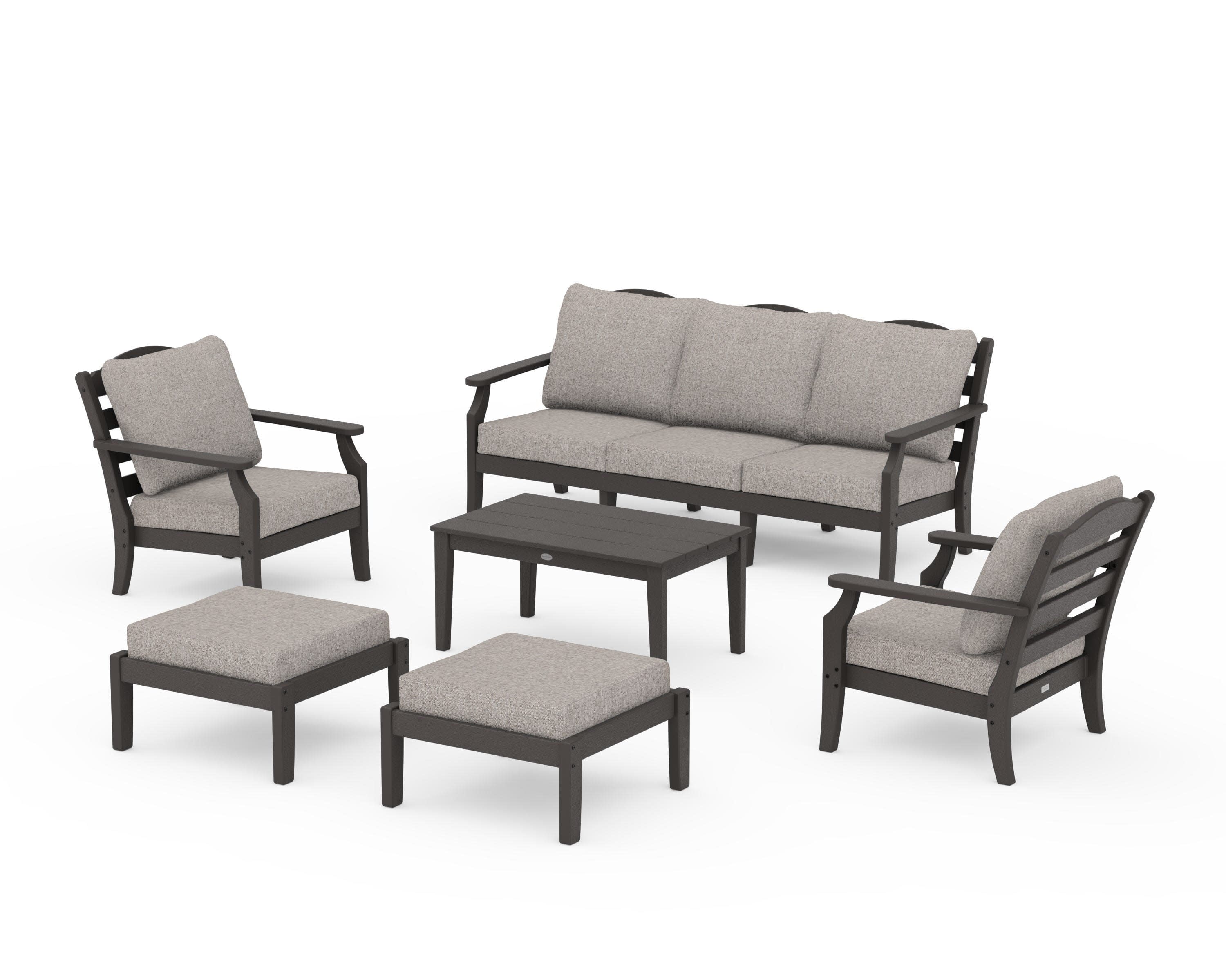 Savannah 6-Piece Lounge Sofa Set in Vintage Coffee / Weathered Tweed