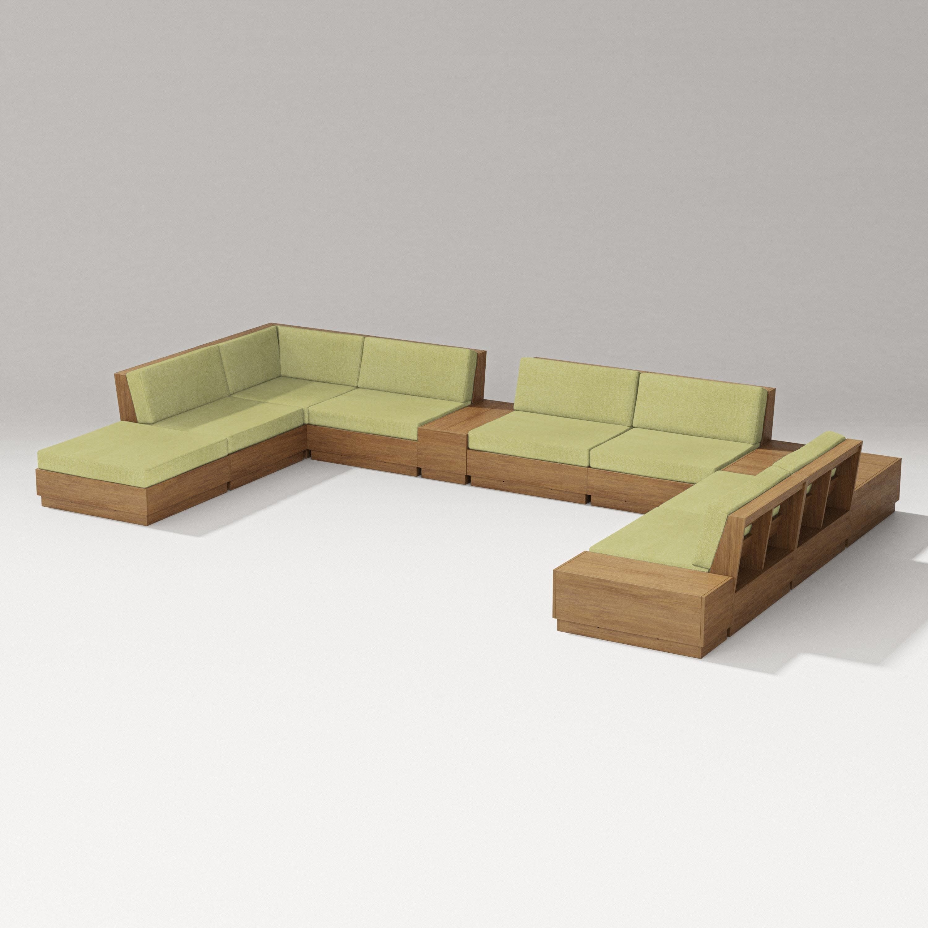 Elevate 11-Piece Conversation Sectional Set in Natural / Chartreuse Boucle