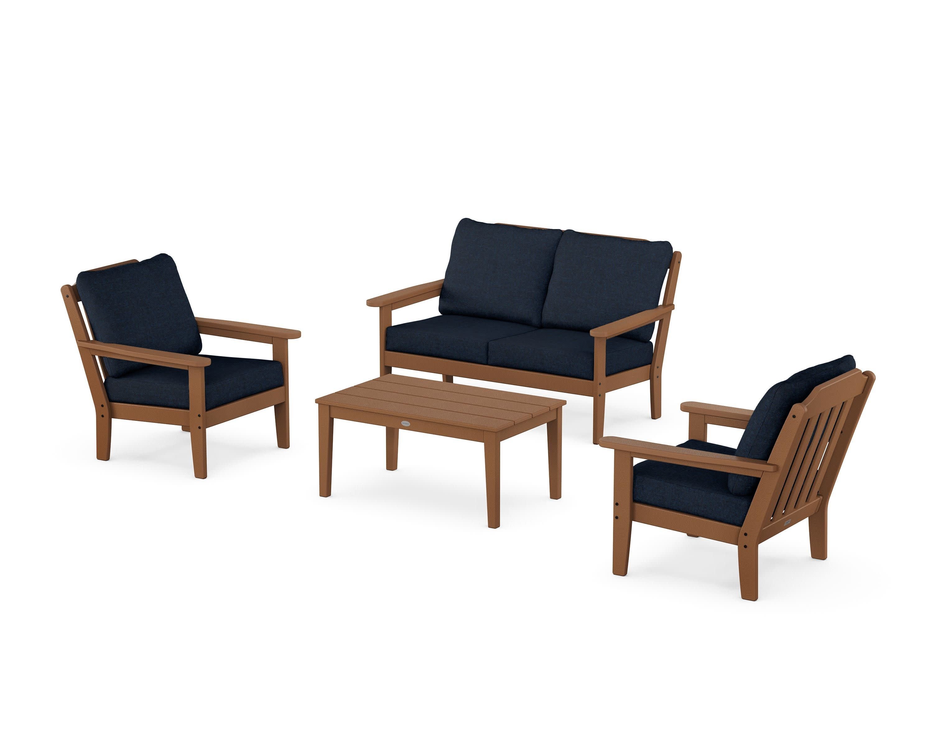 Cottage 4-Piece Deep Seating Set with Loveseat in Teak / Marine Indigo
