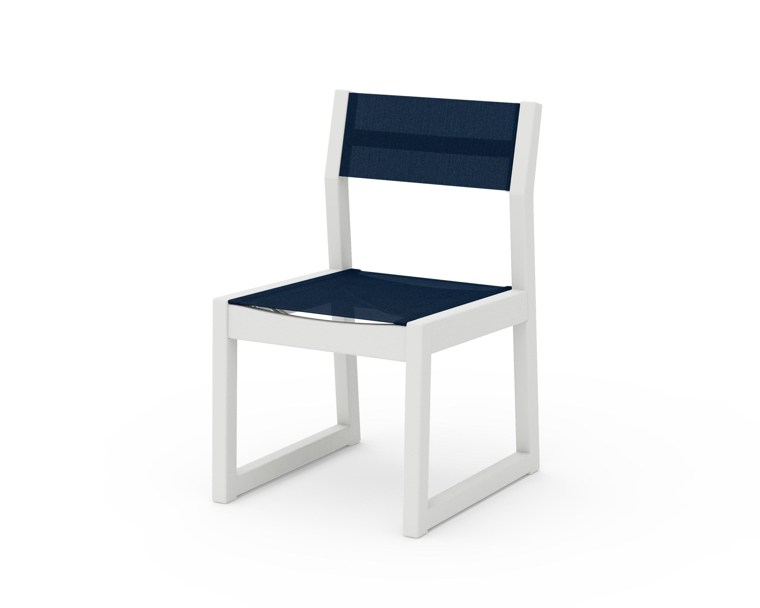 EDGE Sling Dining Side Chair in Vintage White / Navy Blue Sling