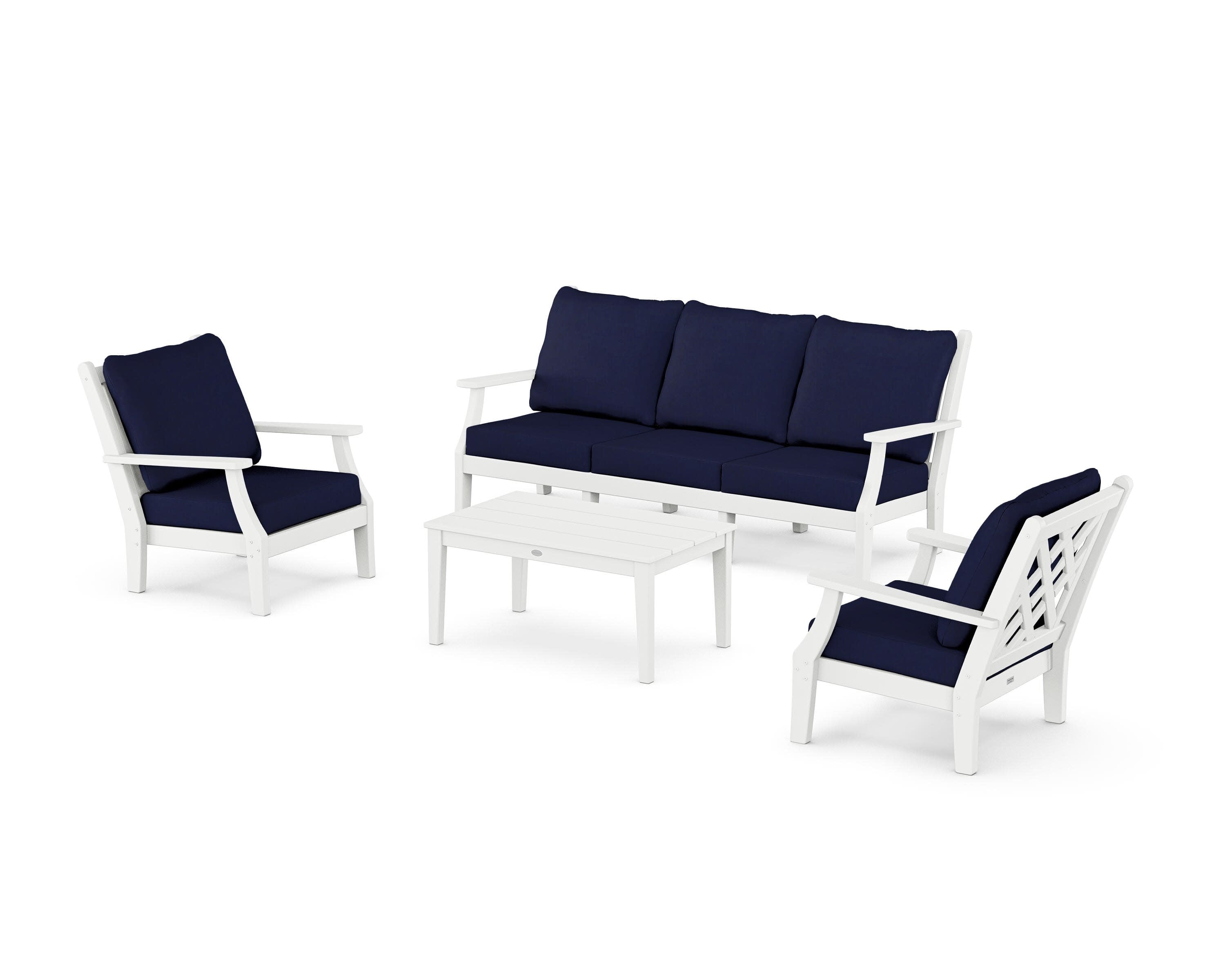 Wovendale 4-Piece Deep Seating Set with Sofa in White / Navy