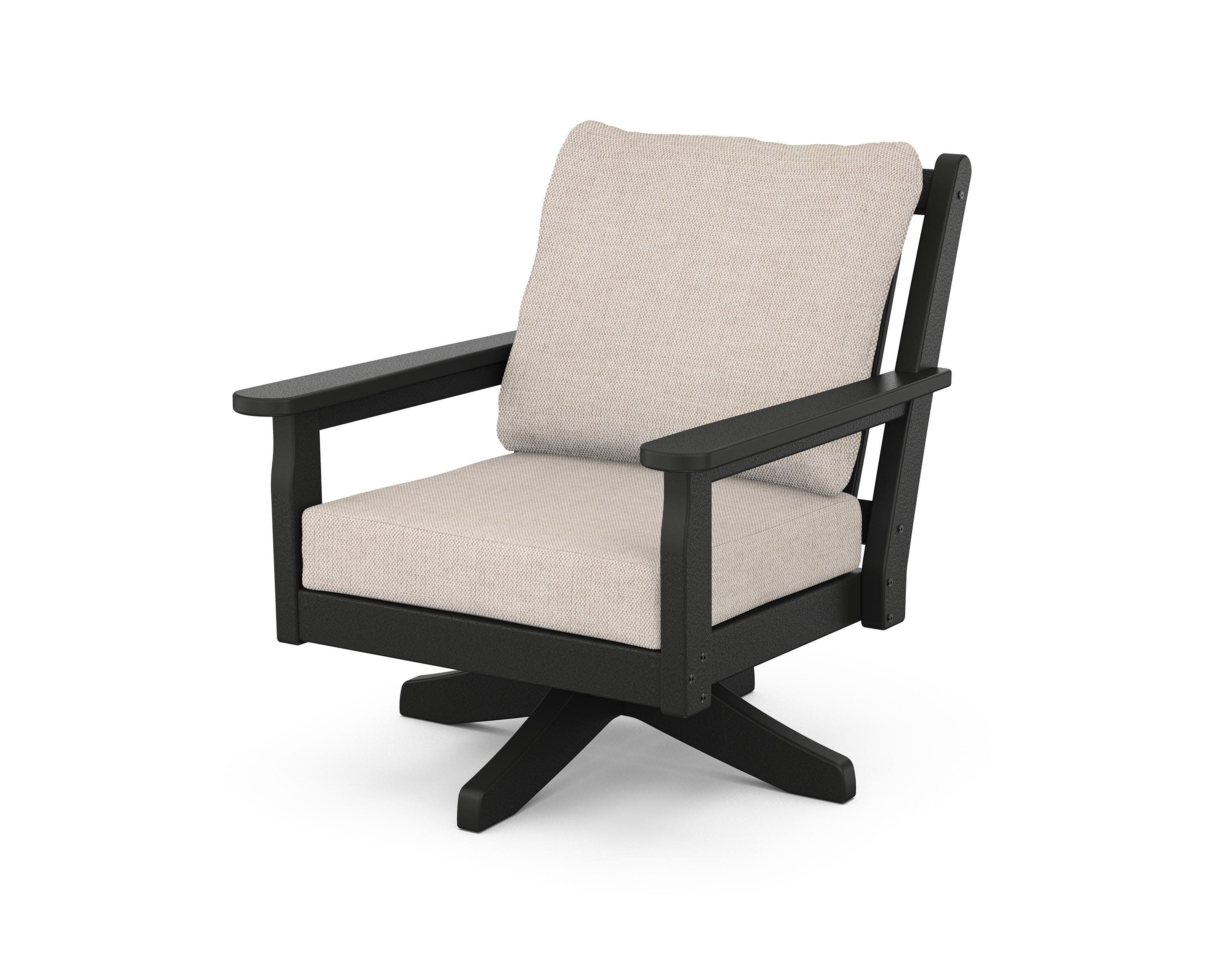 Chippendale Deep Seating Swivel Chair in Black / Blend Linen